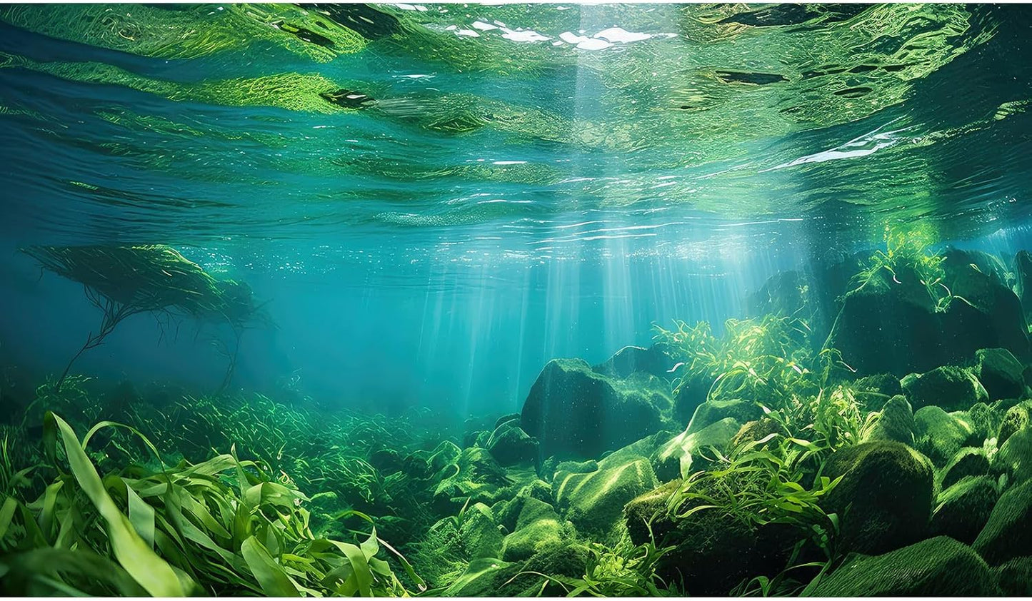 Under The Sea Fish Tank Background Aquatic Plants Deep Sea Aquarium Background Underwater Sunray Rock with Moss Terrarium Backgrounds Deep Ocean Floor Tropical Fish Tank Backgrounds 48x20in
