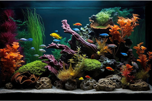 Aquarium Background Lush Aquatic Colorful Plants Terrarium Background Redwood Root Coral Reef Jungle Style Fish Tank Background Amazing Underwater View Aquarium Backdrop Wallpaper Poster Vinyl 30x18in