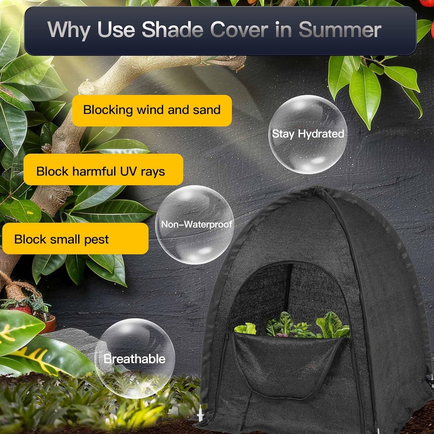 2pack Pop up Plant Sunshade Cloth,Plant Sun Shade Net for Flower UV Resistant Pest Guard Cover for Outdoor Gardens Sunblock Shade Cover with Carry Bag and 16 Stakes (Black)