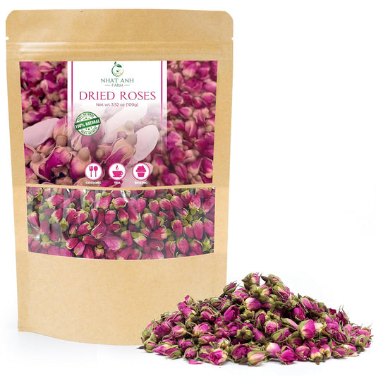 Nhat Anh Farm - Premium Dried Rose Buds - 3.5oz (100g) Dried Rose Buds Natural & Pure, Sugar/Caffeine/Gluten Free - For Making Tea
