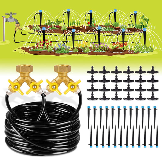 HIRALIY 100ft Drip Irrigation Kit Plant Watering System 8x5mm Blank Distribution Tubing DIY Automatic Irrigation Equipment Set for Garden Greenhouse Flower Bed Patio Lawn