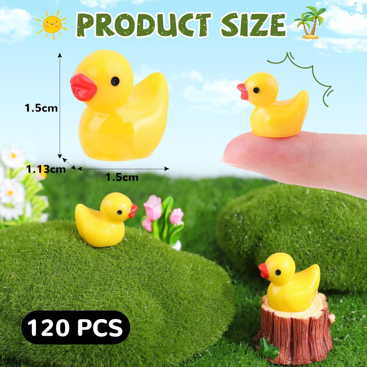 120PCS Mini Resin Animals Cute Yellow Tiny Ducks,Miniature Duck Figures to Hide,Little Animal Toys Small Figurines Bulk for Topper Desk Garden Dollhouse Landscape Aquarium Ornaments DIY Crafts & Decor
