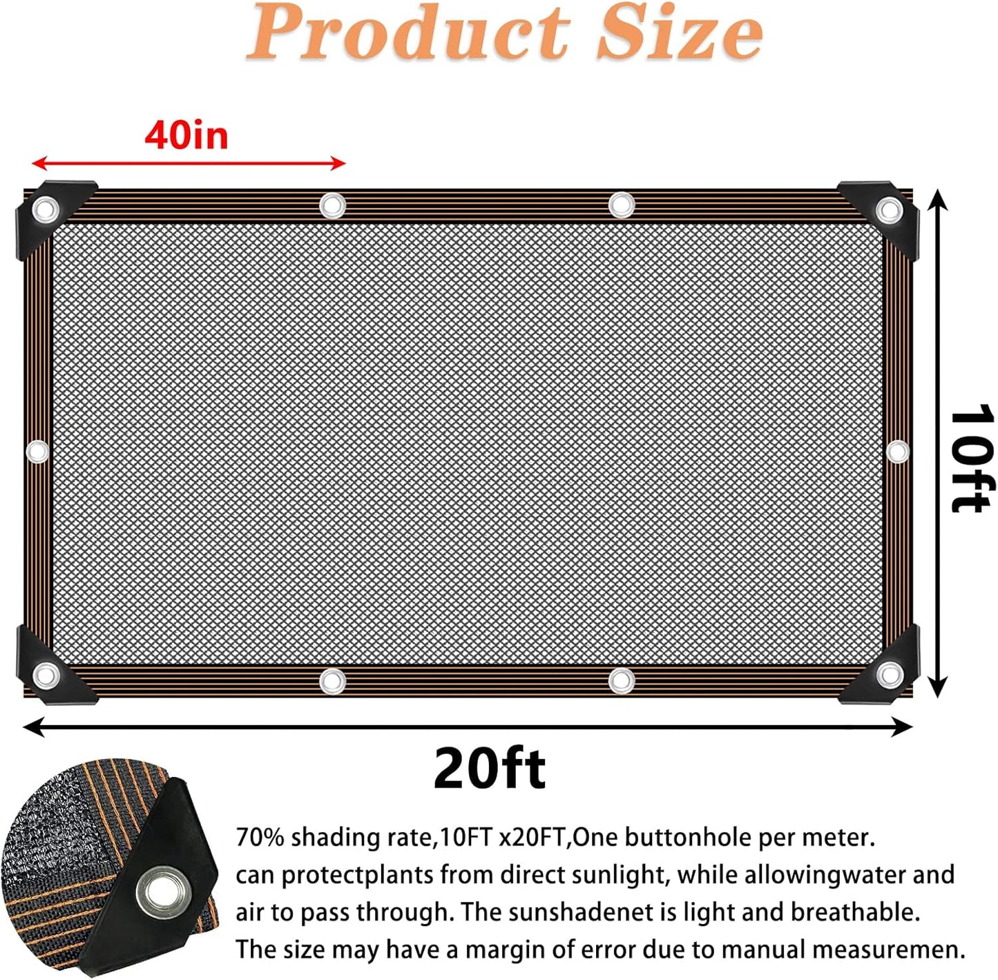 QLOFEI 10x20FT Shade Cloth - for Garden Plants Greenhouse,70% Sunblock Shade Neting -for Outdoor Garden Pergola Patio Lawn Kennel Chicken Coop Easier to Hang Plant