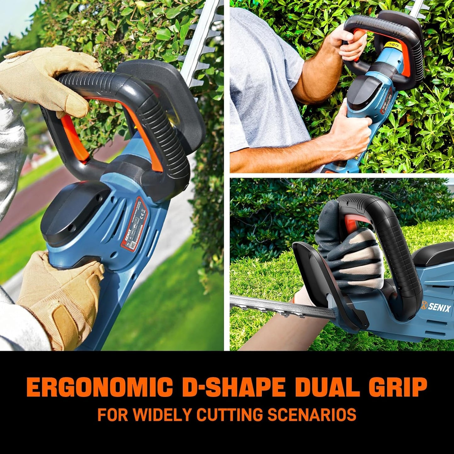 SENIX HTX2-M-0 X2 20 Volt Max* 18-Inch Battery Powered Cordless Hedge Trimmer with Brushless Motor, Double-Sided Dual Action Blades, 3/4" Cutting Capacity, Tool Only, Battery Not Included