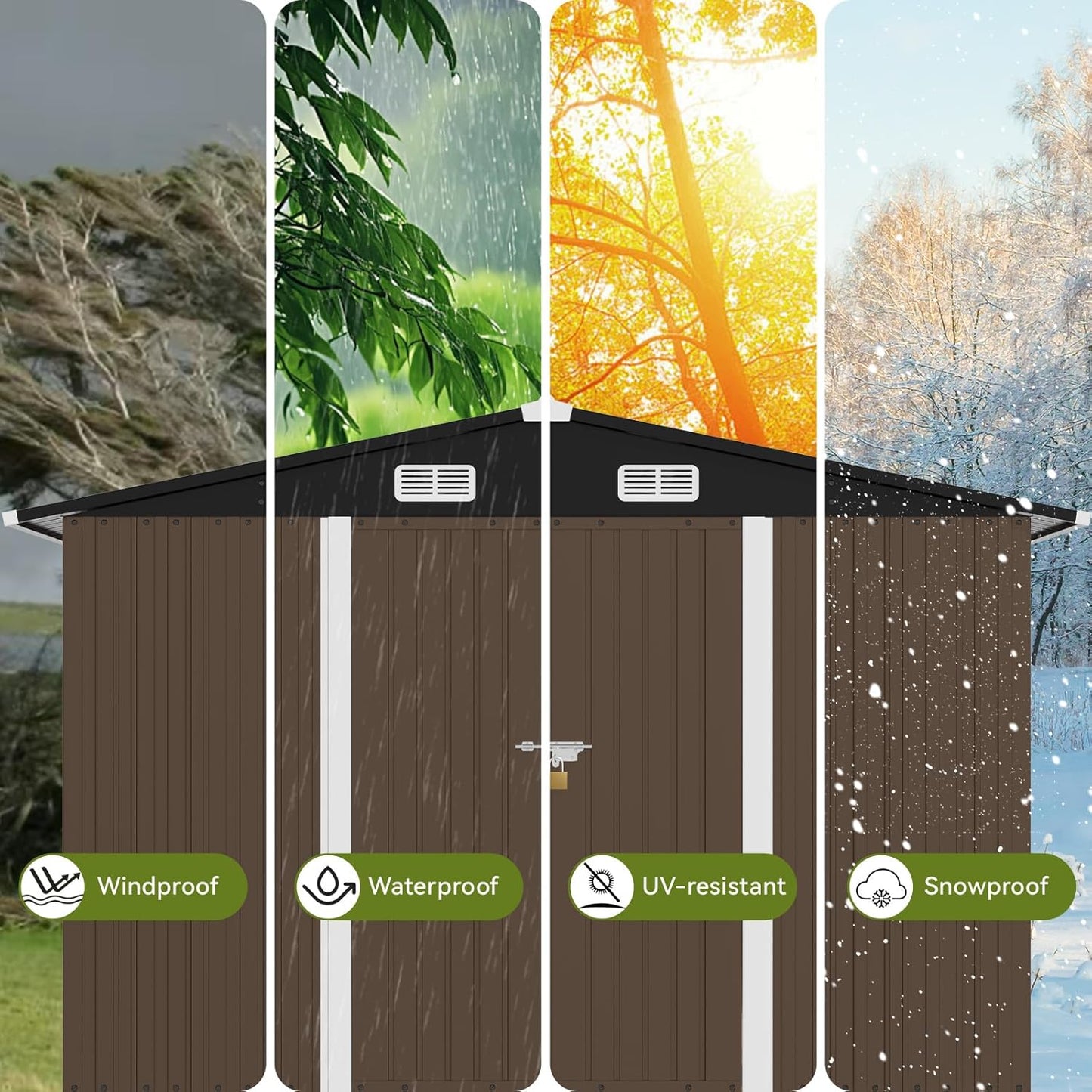 COMHOMA Shed Outdoor Storage Shed Metal,Lockable Doors Tool Sheds with Sloping Roof,Steel Garden Shed with Air Vent for Backyard,Patio,Lawn,Poolside (Brown, 10'*12')