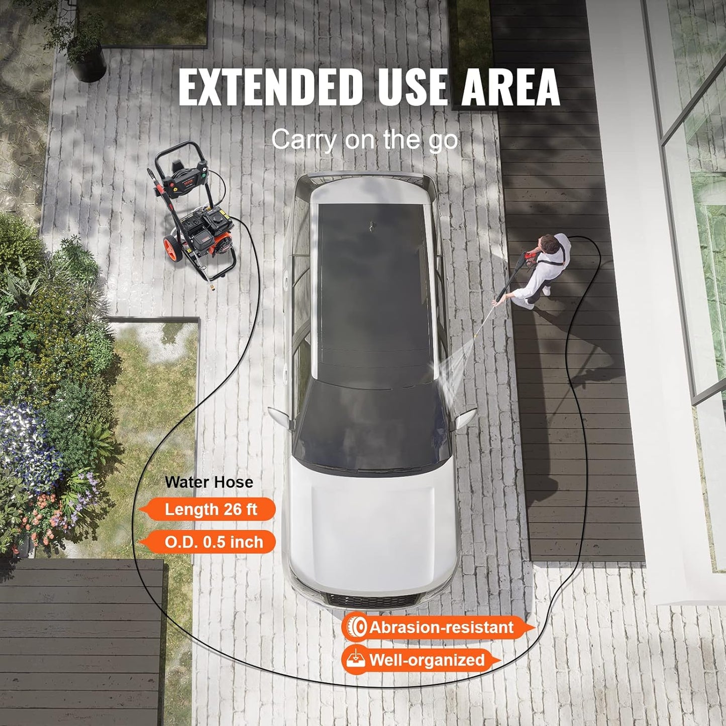 VEVOR Gas Pressure Washer, 3600 PSI 2.6 GPM, Gas Powered Pressure Washer with Copper Pump, Spray Gun and Extension Wand, 5 Quick Connect Nozzles, for Cleaning Cars, Homes, Driveways, Patios