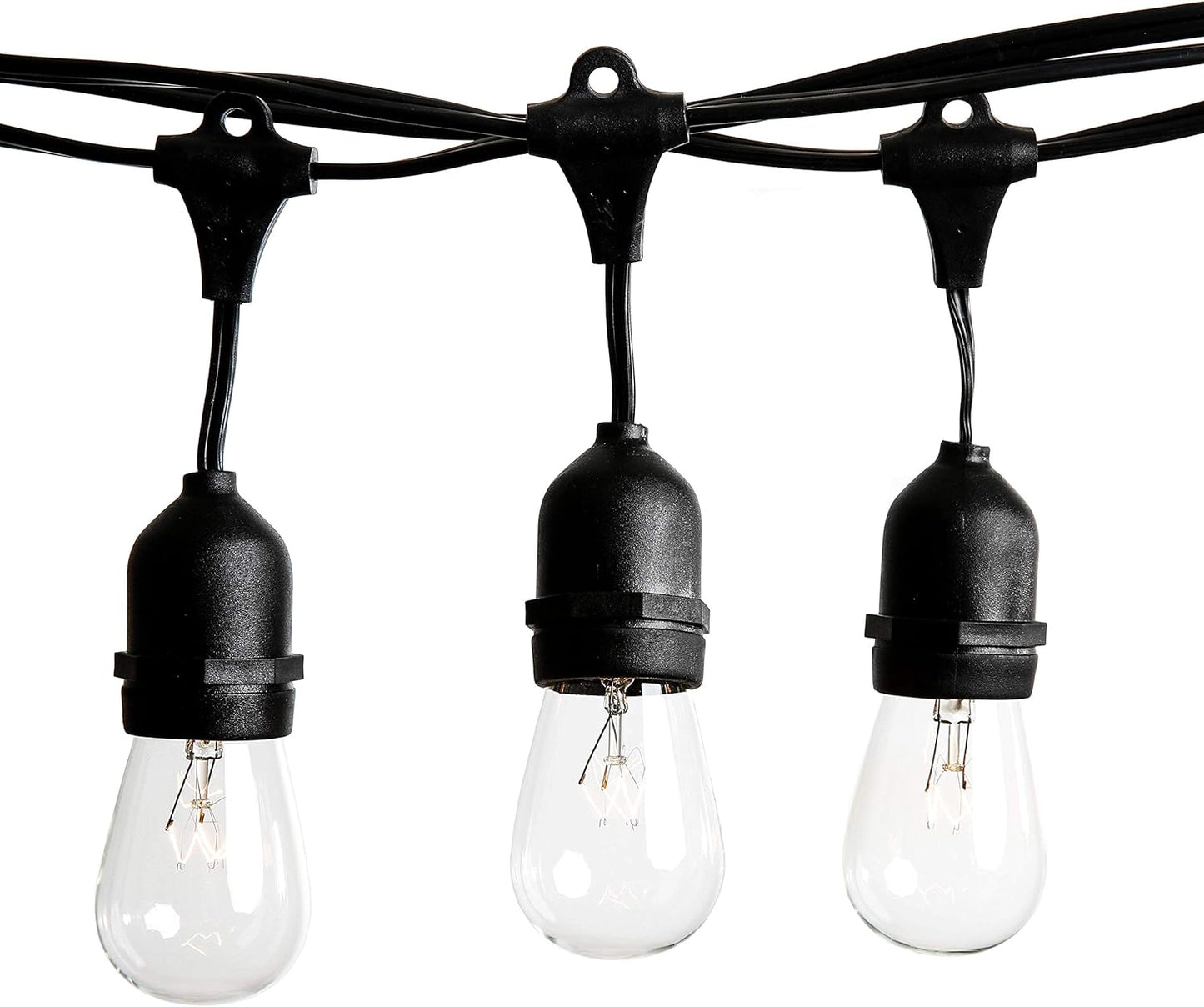 Hometown Evolution, Inc. 50 Foot E26 Commercial Outdoor String Lights with 25 Suspended Sockets and S14 Clear Bulbs for Weatherproof Heavy Duty Vintage Outside Lighting