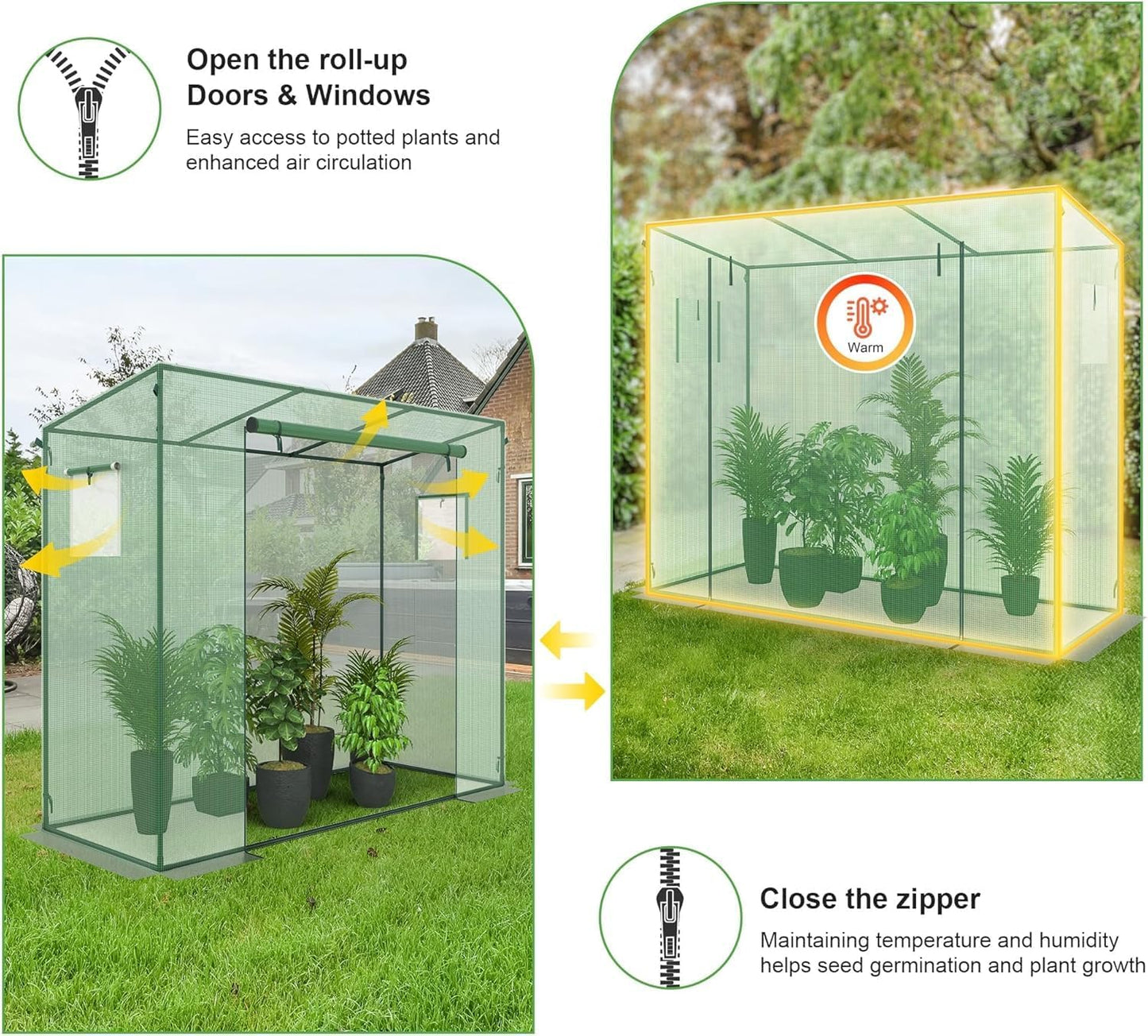 Greenhouse, Phonjoroo Lean to Small Greenhouse w/ 2 Side Windows & Zipper Rolling Door Tomato Greenhouses w/ Thicken PE Cover Outdoor Plant House Portable Small Hot House Winter Storage