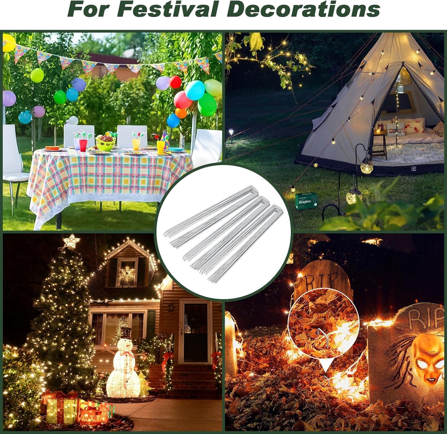 FEED GARDEN 6 Inch 200 Pack Galvanized Landscape Staples 11 Gauge Anti-Rust Garden Stakes Landscaping Fabric SOD Pins Yard Stakes for Christmas Decoration Weed Barrier Fabric