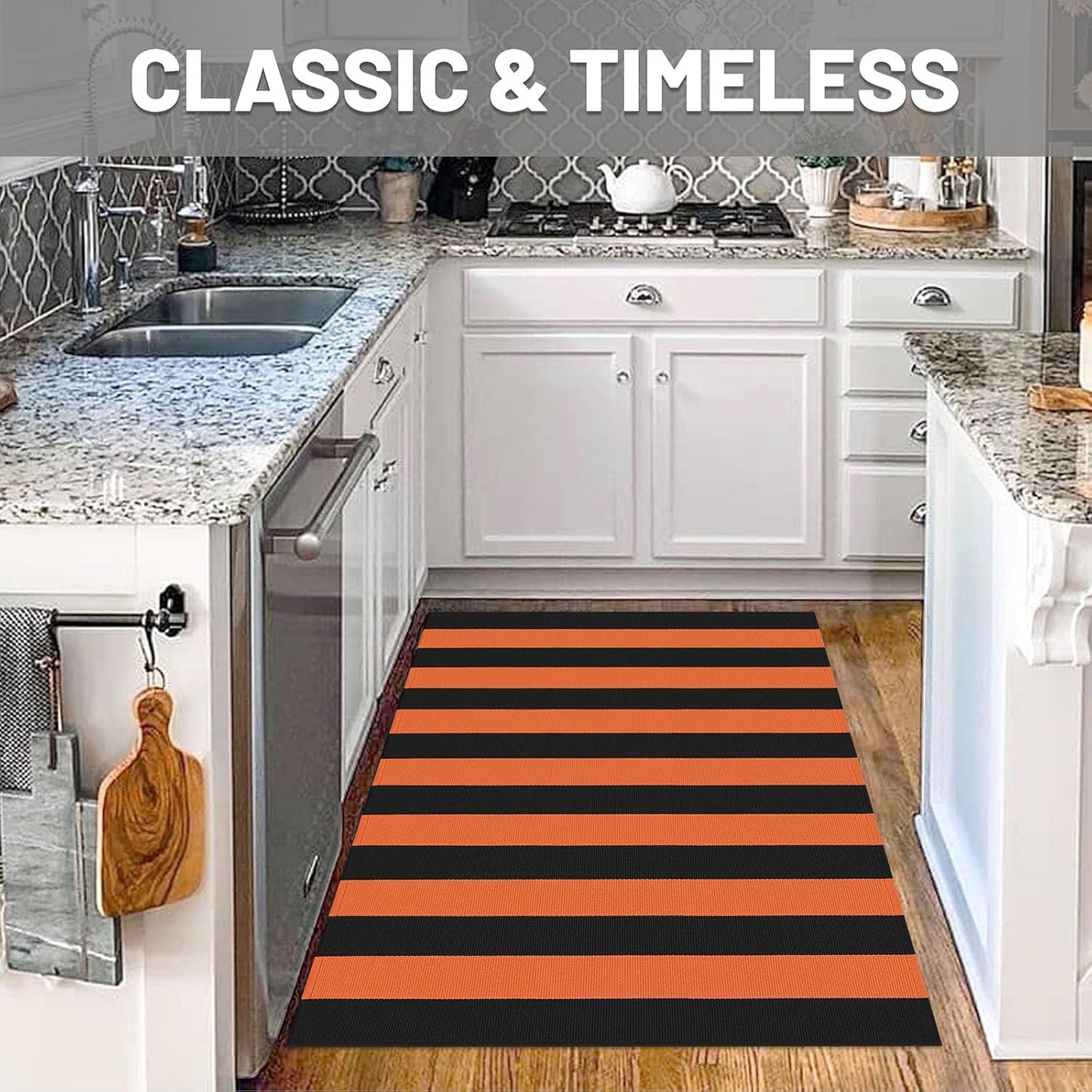 IOHOUZE Fall Door mat 3x5 Ft Orange Black Striped Area Rug Washable Front Porch Rug Striped Door Mat Outside Entrance Entryway Doormat for Fall, Halloween, Thanksgiving Porch Decor