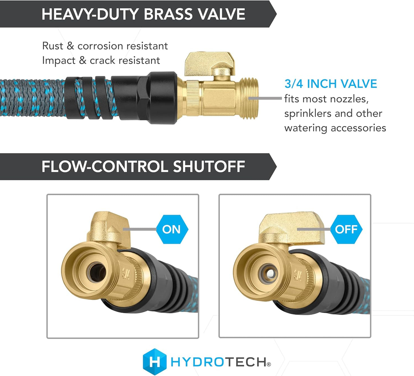 HydroTech 5/8" 25 ft Expandable Garden Hose - Flexible, Lightweight, Durable and Burst-Proof Hose with Reinforced Latex Core and Solid Brass Fittings - Great for Lawn Care, Garden, and Car Washing