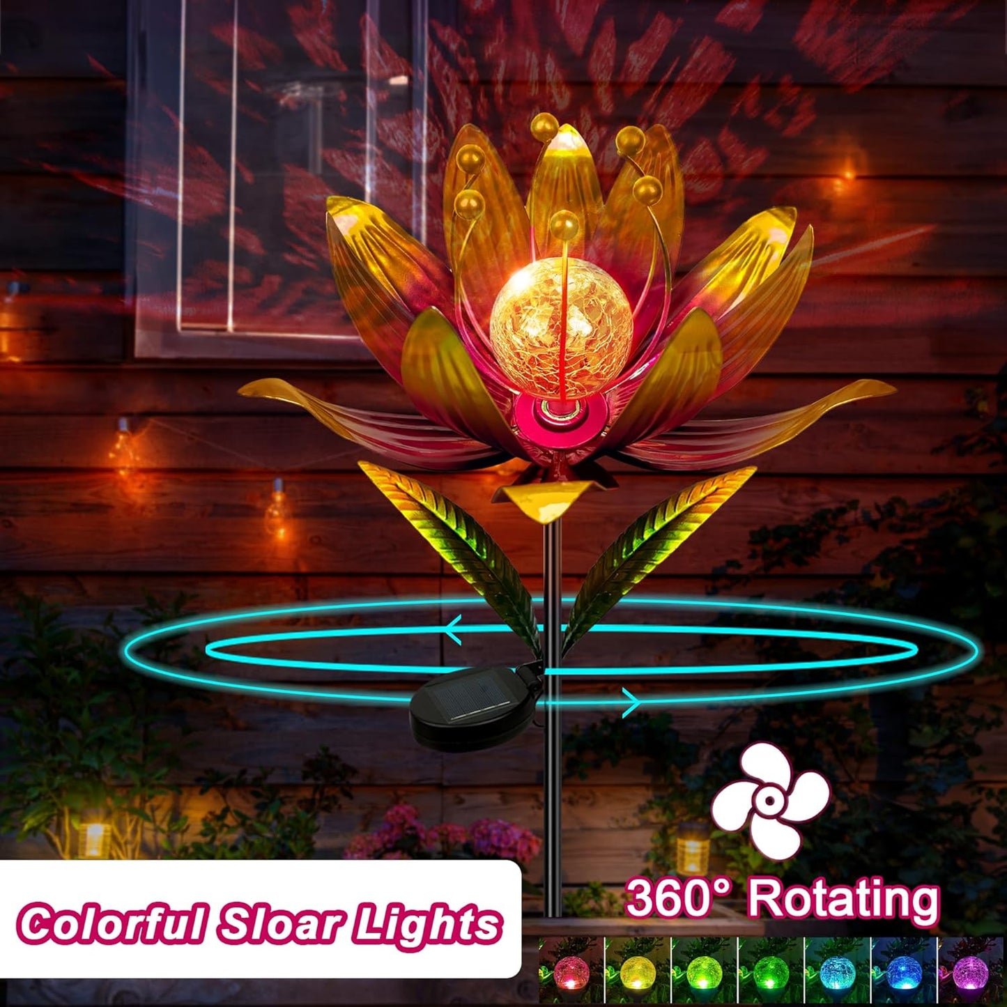 Wind Spinners Outdoor, 38 Inch Metal Wind Spinner Yard Art with Stake, Colorful Solar Windmill for Yard and Garden Lawn Patio Farmhouse Decor (Rose Red)