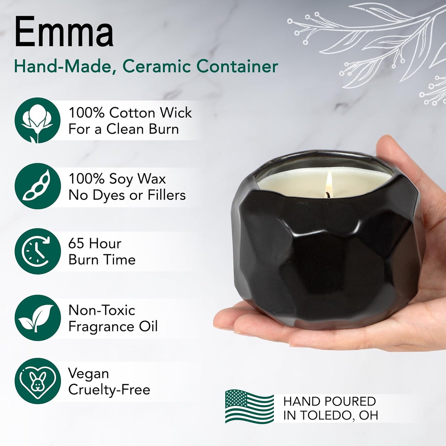 The Growing Candle, Lavender Scented, 13oz Ceramic Pot, Single Wick Aromatherapy Candles, 100% Soy for Women and Men, Emma