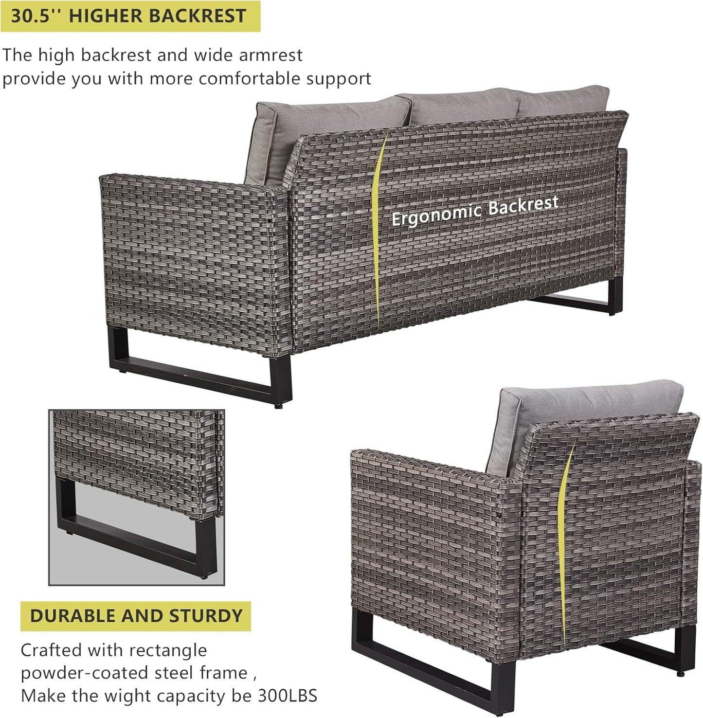 HUMMUH Patio Furniture 10 Piece PE Wicker 6-Seater Outdoor Sectional Sofa Patio Swivel Chairs Outdoor Chairs with Tables for Porch,Garden,Backyard,Deck