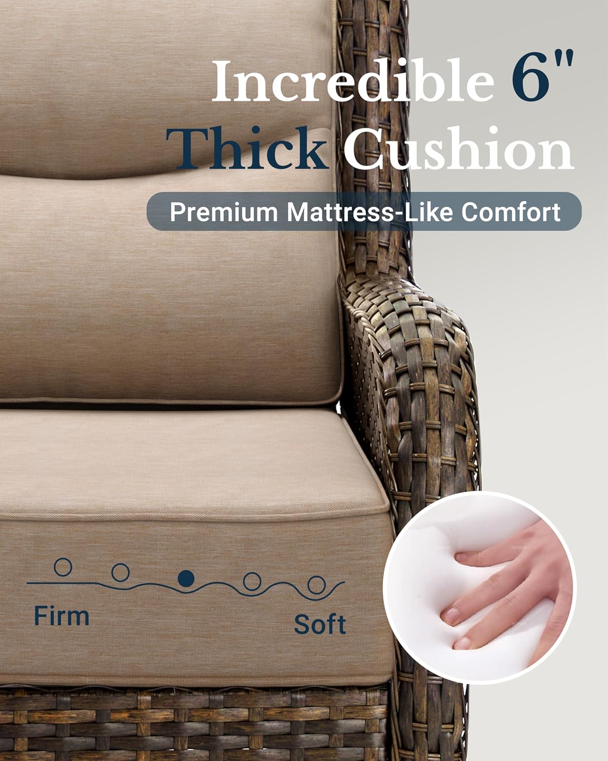 HILLGA Luxury Patio Furniture Set with 6-inch Thick Cushion, Outdoor Couch and High Back Swivel Rocker Patio Chairs, 11PCS Wicker Conversation Set for Deck Yard and Poolside, Beige (V2)