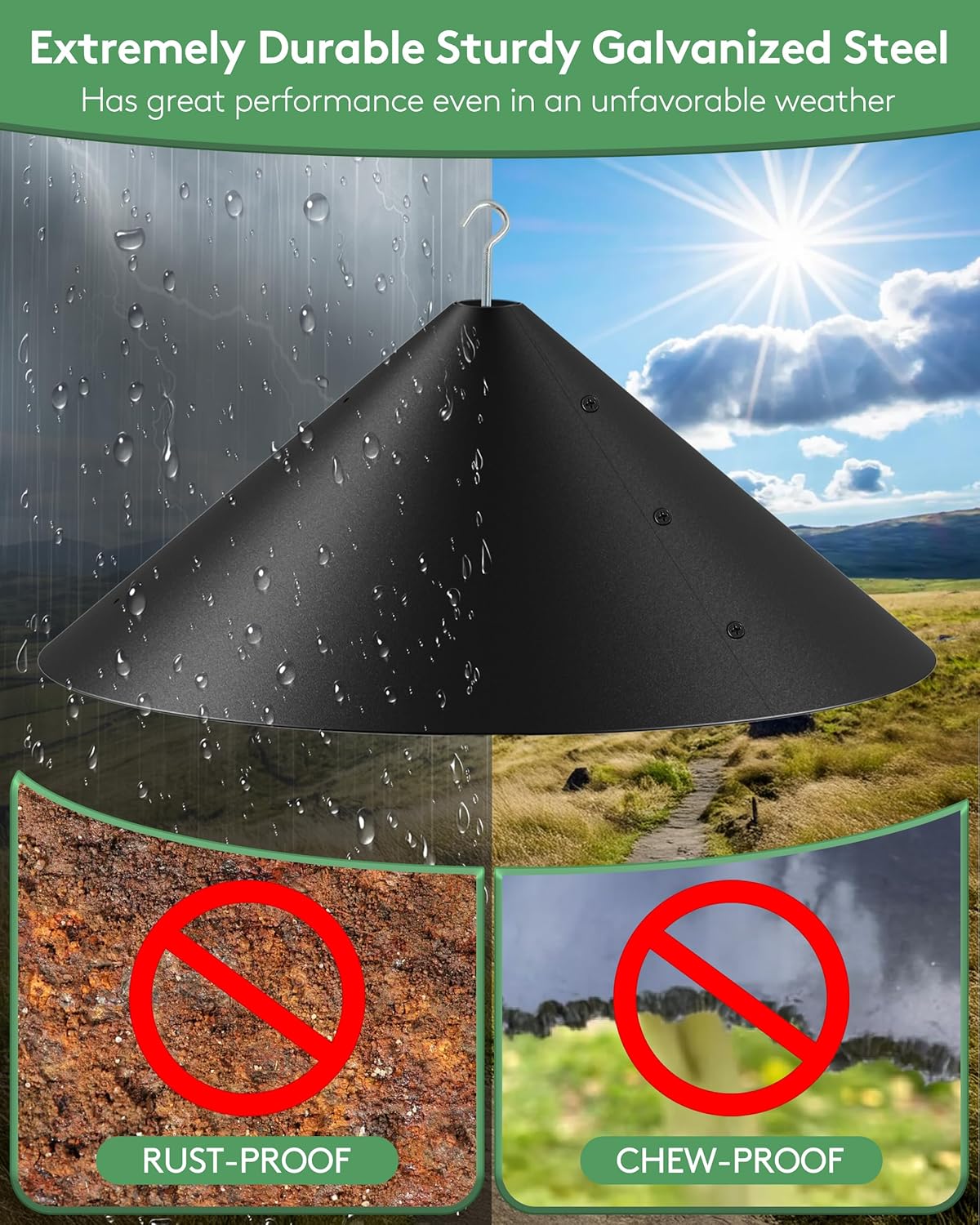 19 Inch Metal Squirrel Baffle for Bird Feeder, Squirrel Proof for Hanging Bird Feeder, Outdoor Bird Feeder Cover, Hummingbird Feeder Umbrella, Rust Chew Proof Heavy Duty