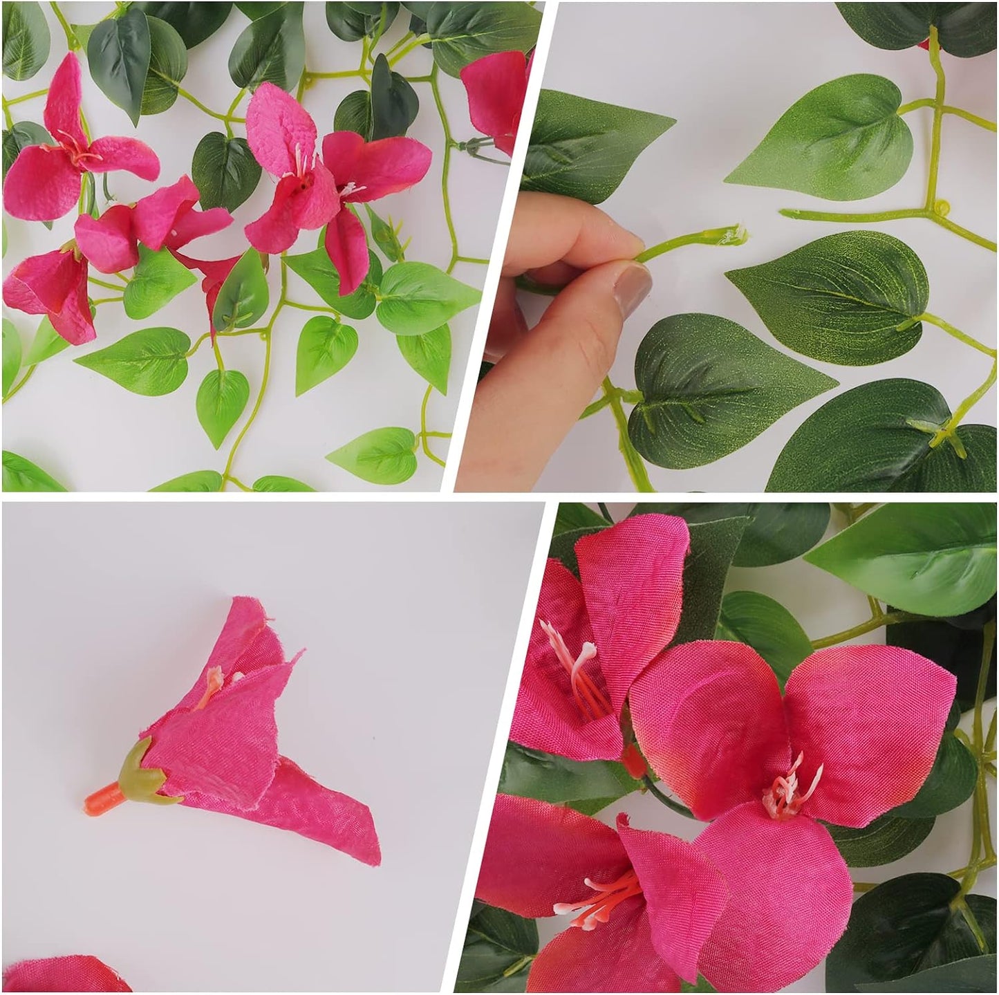 Fake Hanging Flowers Plants Bougainvillea Artificial,UV Resistant Faux Silk Flower Fabric Vine for Indoor Outdoor Garden Porch Eave Fence Wedding Wall Spring Summer Decor