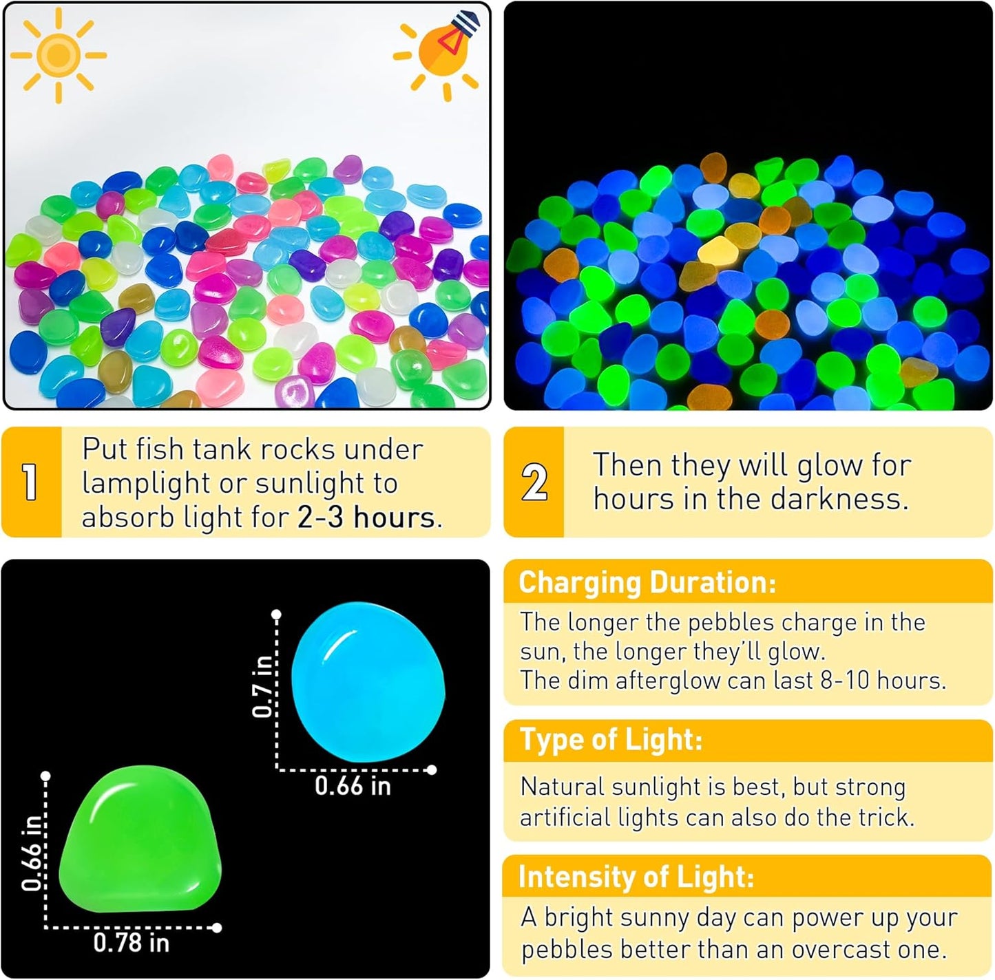 Glow in The Dark Fish Tank Rocks,Glowing Rocks Stones Resin Glow in Dark Pebbles for Outdoor Garden, Fish Tank, Aquarium, Landscaping,Driveway Decoration,Multi 11 oz