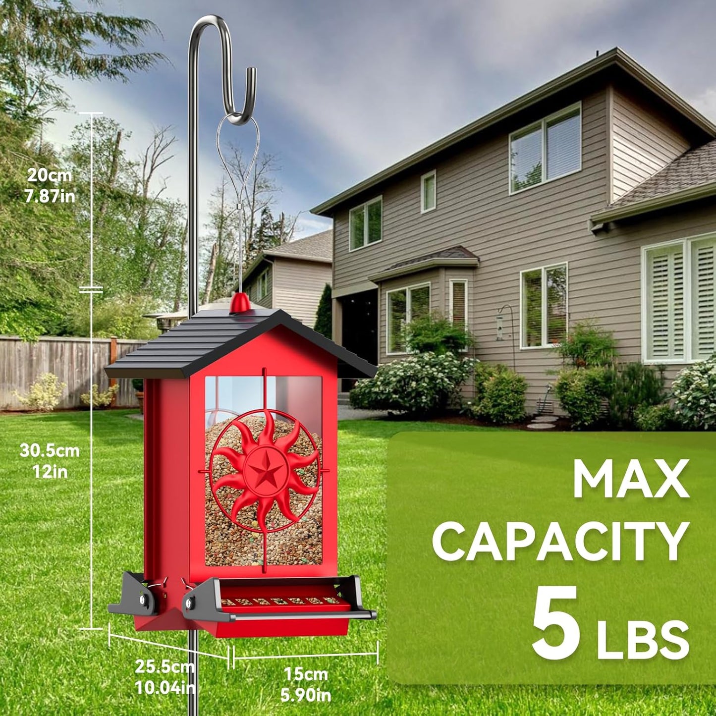 Squirrel Proof Bird Feeders for Outdoors, 5LBS Large Capacity Metal Wild Bird Feeder with Bilateral Weight-Activated Perches, Anti Squirrel Bird Feeders for Outside Finch, Cardinal, Blue Jay