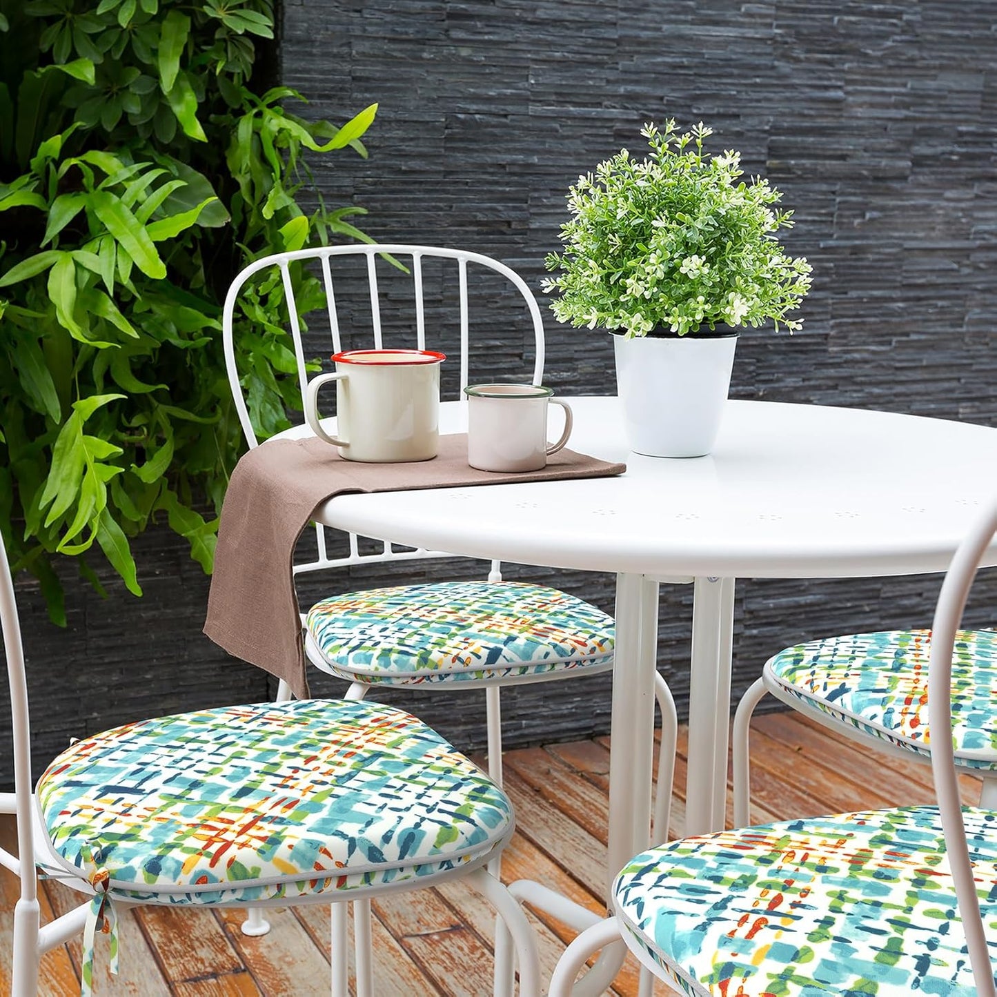 Indoor/Outdoor Chair Cushions 16x17 Inch, Patio Chair Cushions with Ties, All Weather Seat Cushions for Patio Furniture Home Garden Chair Use, Set of 4,Acapa Opal Geometric