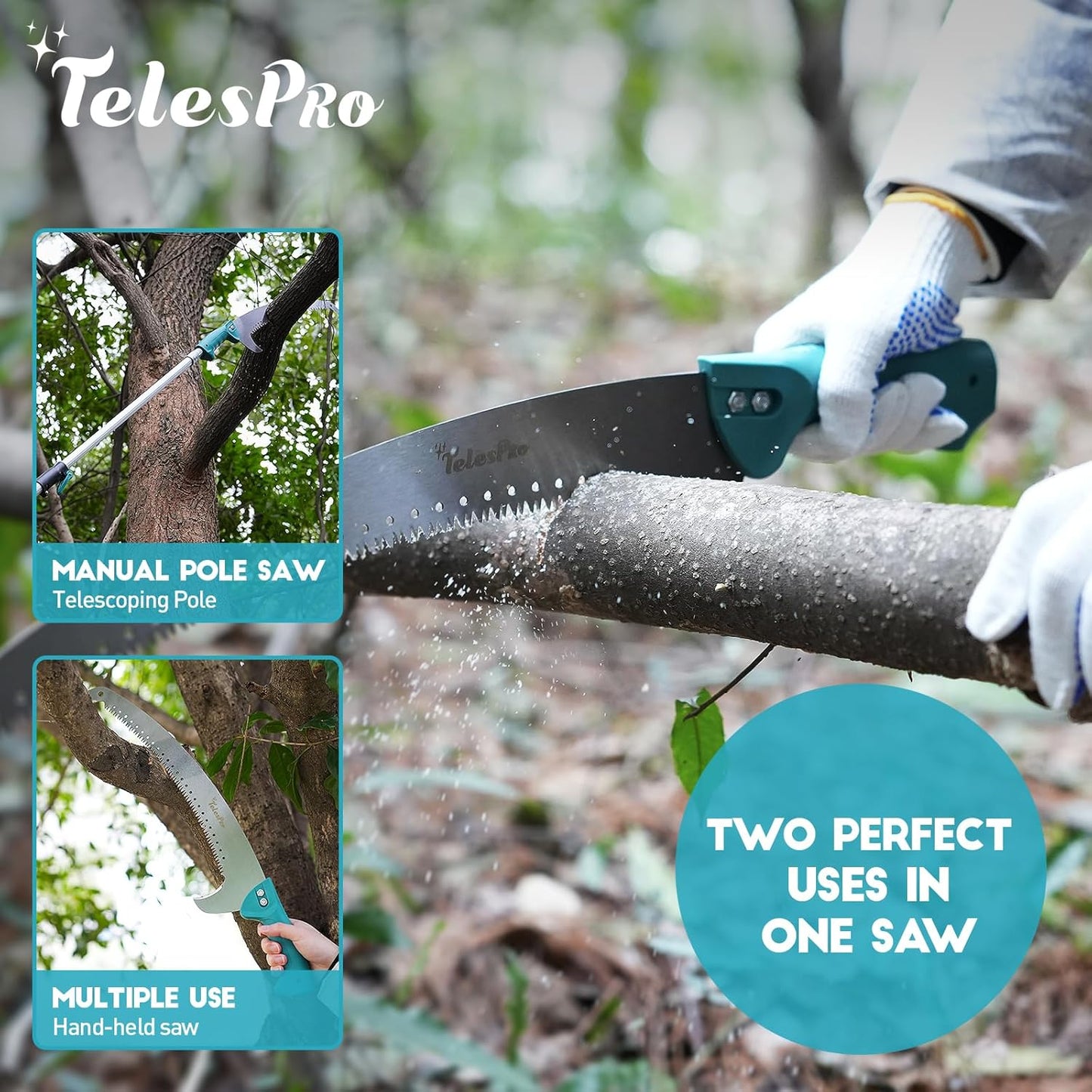 Extendable Tree Trimmer: Manual Pole Saw | 5-12ft Telescoping Pruning Pole for Tree Trimming | Saw Attachment, Safety Goggles, and Gloves Included | Trim Branches up to 2" Diameter