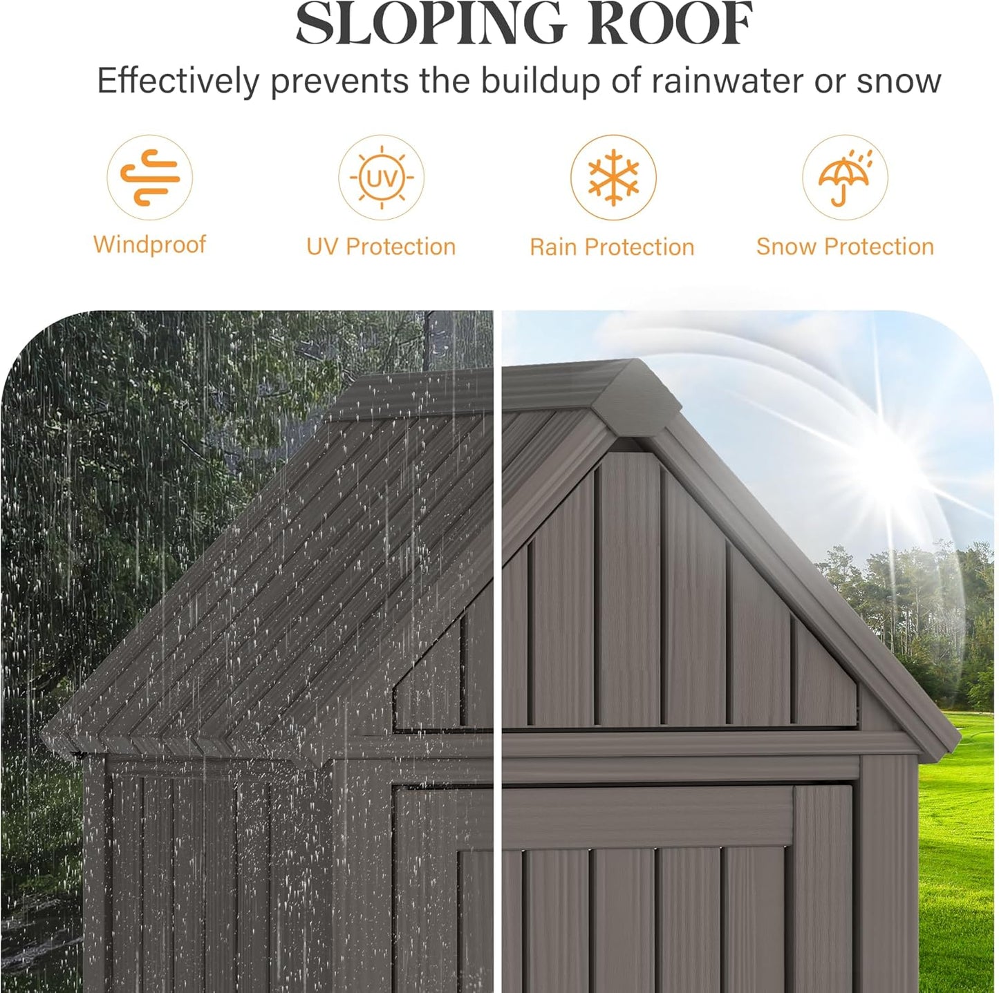 Shed Outdoor Storage Shed with Sloping Roof and Lockable Door, Resin Outdoor Storage Box Cabinet Waterproof and Multiple Hooks for Backyard, Patio, Poolside, Grey