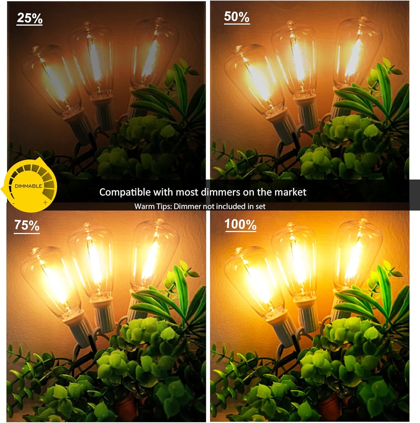 Outdoor String Lights 50FT Waterproof,LED Patio Lights Dimmable with 27 Bright Shatterproof Retro Bulbs,Vintage Edison String Hanging Lights for Outside Bistro,Backyard,Balcony,White Cable