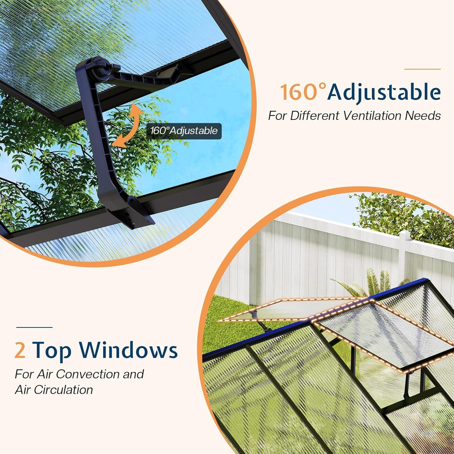 Jocisland 6x8x6.3 FT Polycarbonate Greenhouse for Outdoors with 2 Windows, Dual Swing Doors, Aluminum Walk-in Frame, Heavy Duty Garden Greenhouse for Backyard, Black