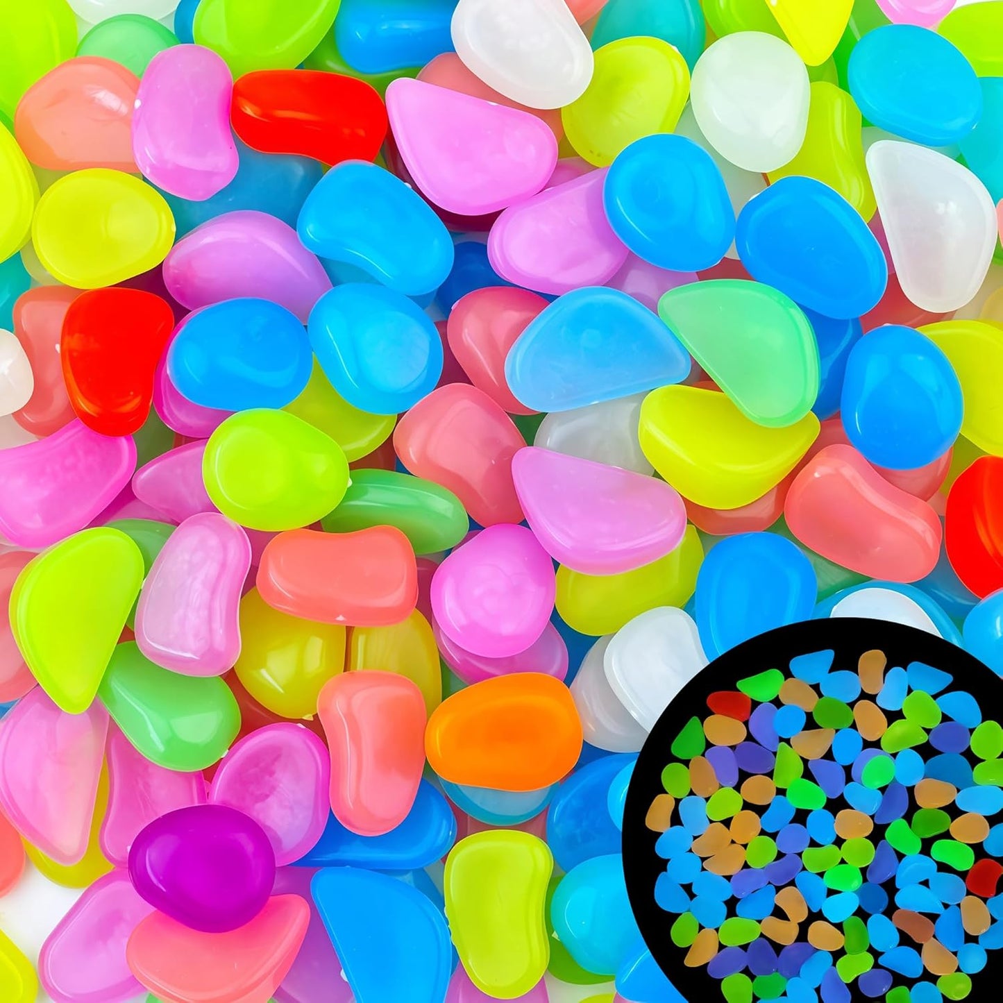 0.7LB 25-27mm Color Glowing Rocks for Driveway Glow in The Dark Rocks for Fish Tank Luminous Pebble Stones for Lawn Landscape Decor Garden Patio Aquarium Walkway