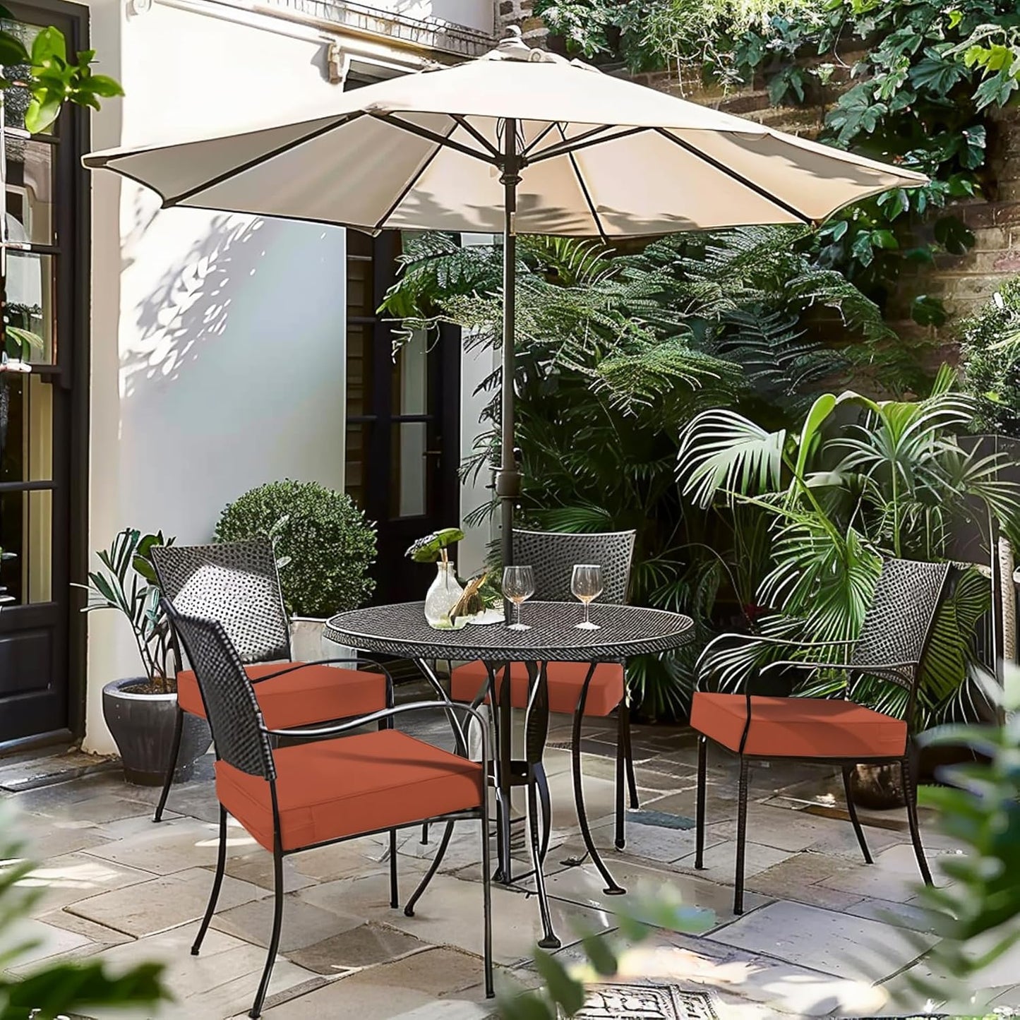 Favoyard Patio Chair Cushions 20 x 20 x 3 Inch Waterproof Outdoor Seat Cushions for Patio Furniture 3-Year Color Fastness Garden Sofa Couch Chair Pads with Handle & Adjustable Straps Set of 2, Spice