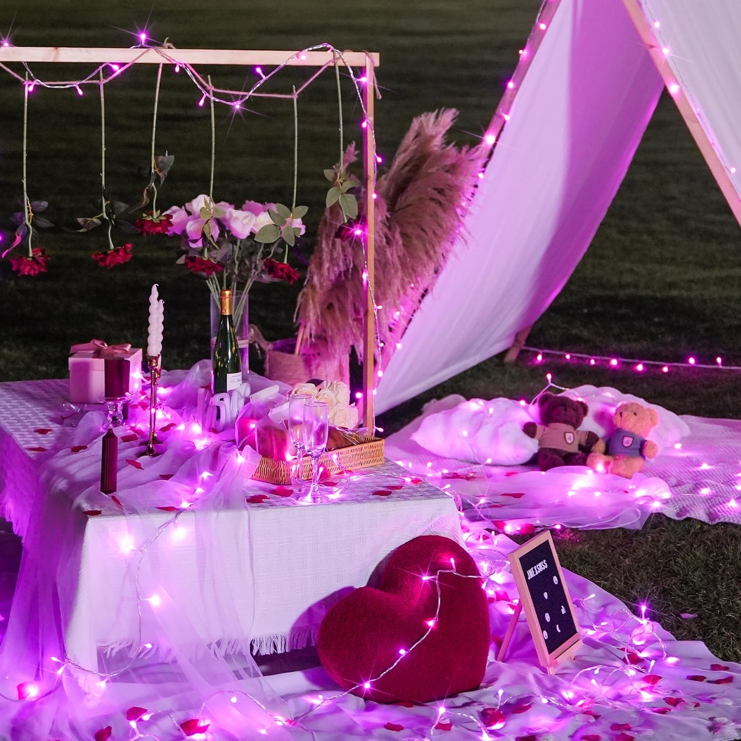 JMEXSUSS Connectable 100 LED Room Lights, 33ft 8 Modes Pink Christmas Lights Clear Wire, Plug in Pink String Lights Indoor Outdoor for Room Decor Christmas Tree Bedroom Valentines Party