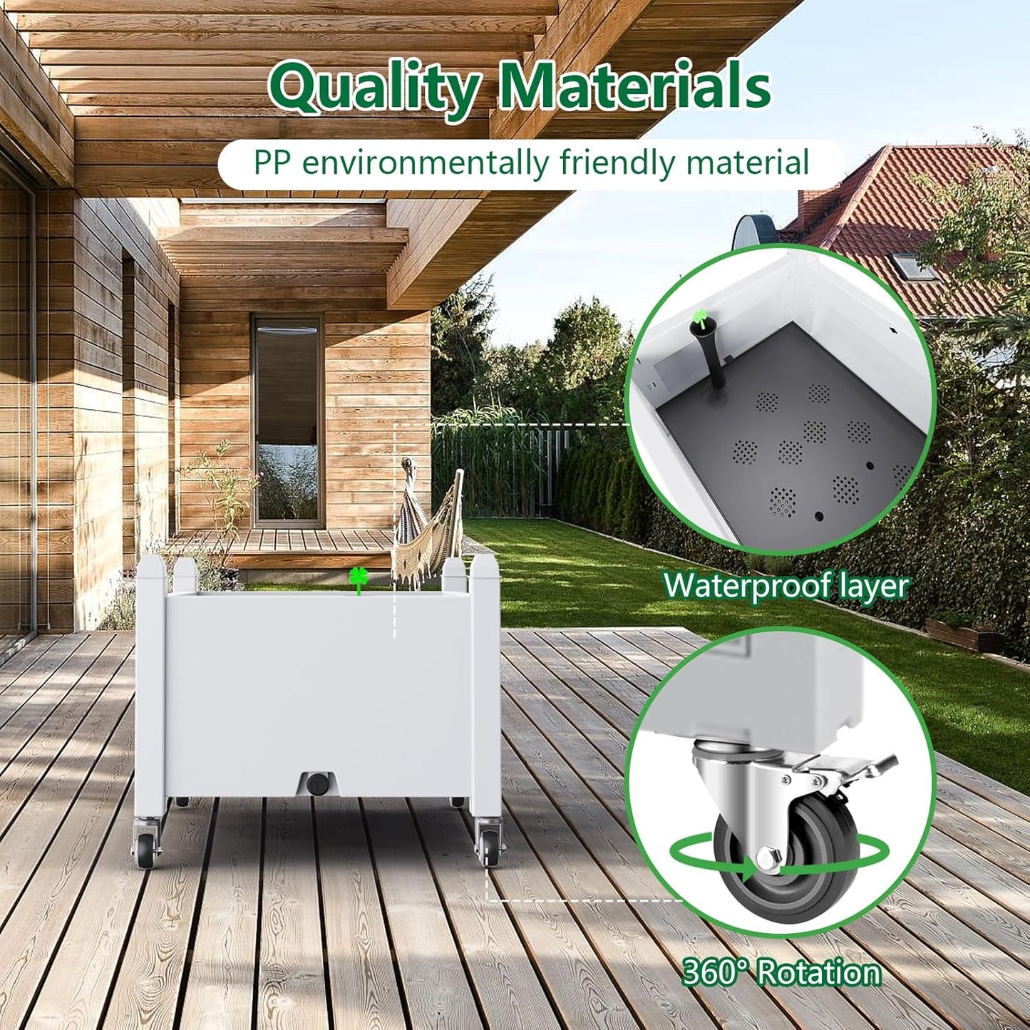 Horticulture Garden Bed with Legs, Divisible Resin Planter Box for Backyard, Patio, Balcony, with 4 Legs, 4 Swivel Lockable Wheels(Ashen,30.04 * 17.72 * 17.56)