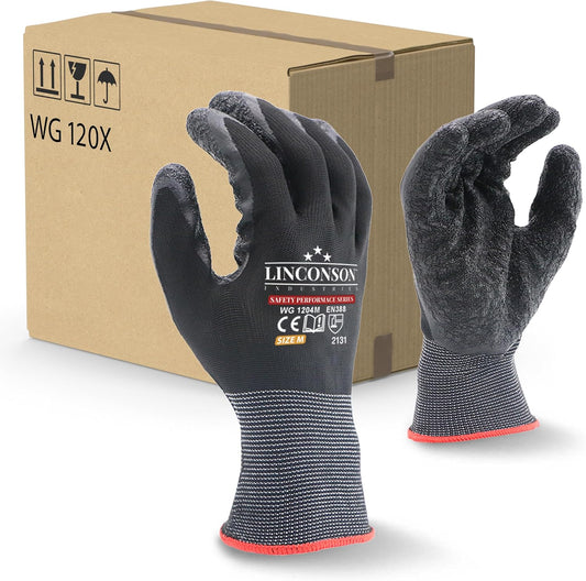 linconson 12 Pack Safety Performance Series Construction Mechanics Wrinkle Latex Work Gloves