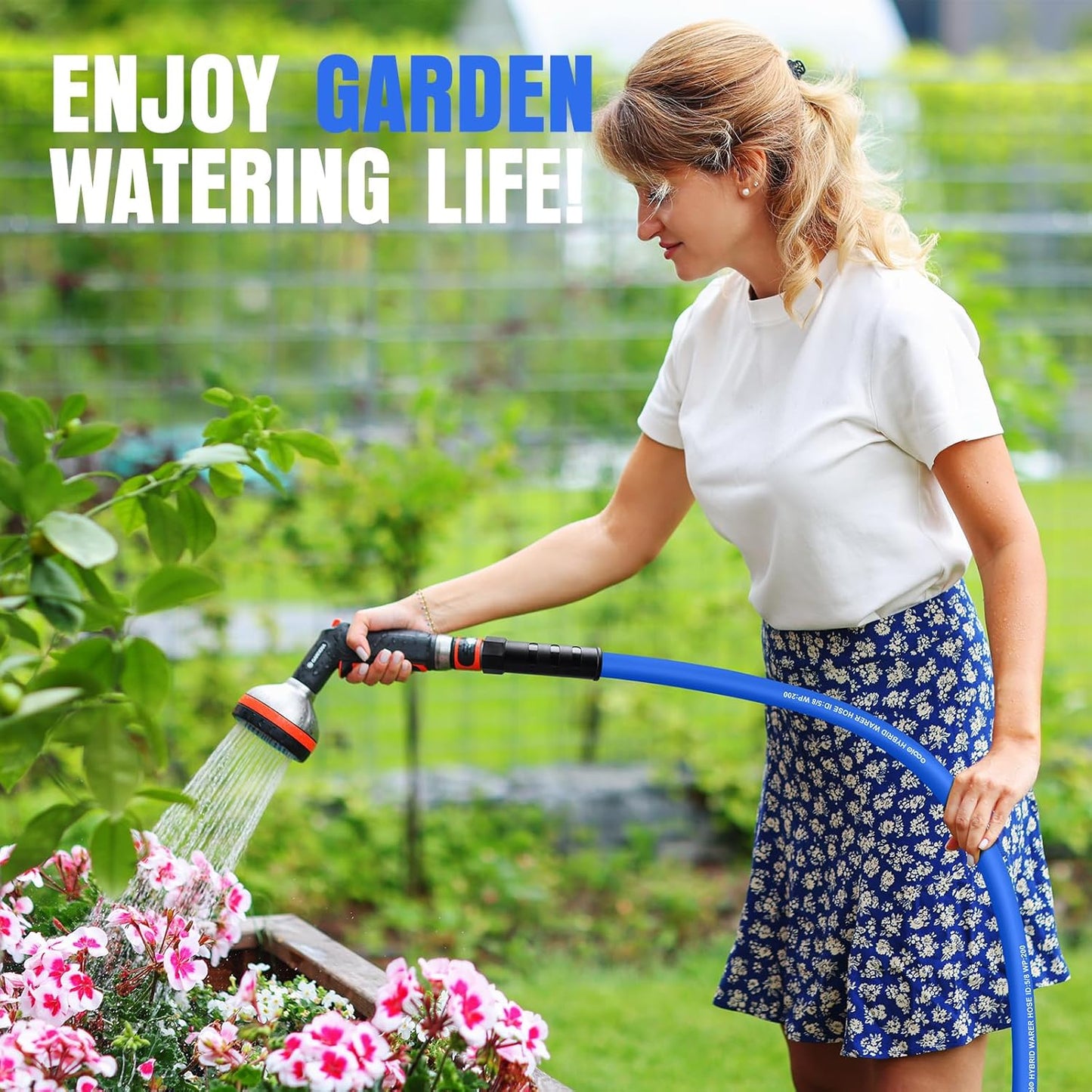 Heavy Duty Garden Hose 50 ft, Non-Expanding Flexible Water Hose, Kink Resistant Lightweight Hybrid Hose, Leakproof Hose Male to Female Fittings