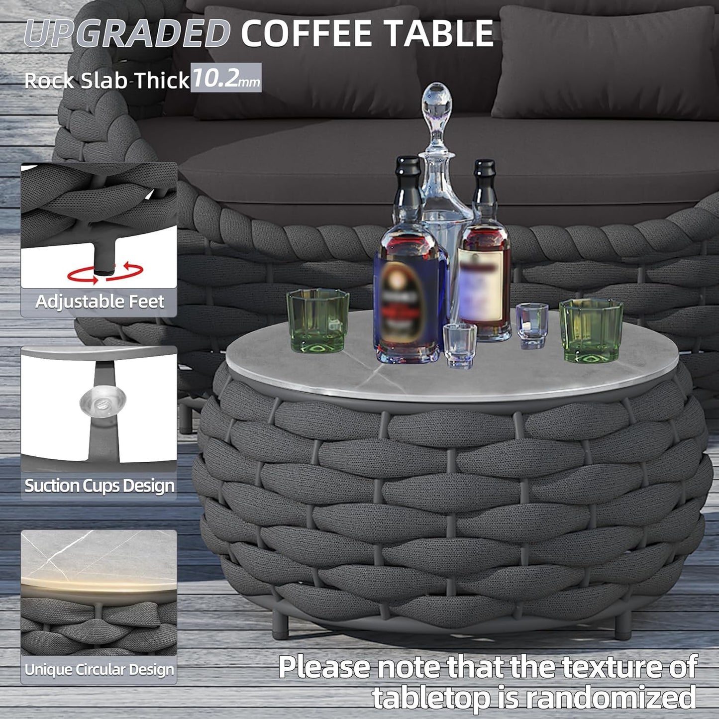 6-Piece Aluminum Patio Furniture Set, Modern Outdoor Conversation Set Sectional Sofa with Water Repellent Thick Cushions and Coffee Table for Balcony, Garden