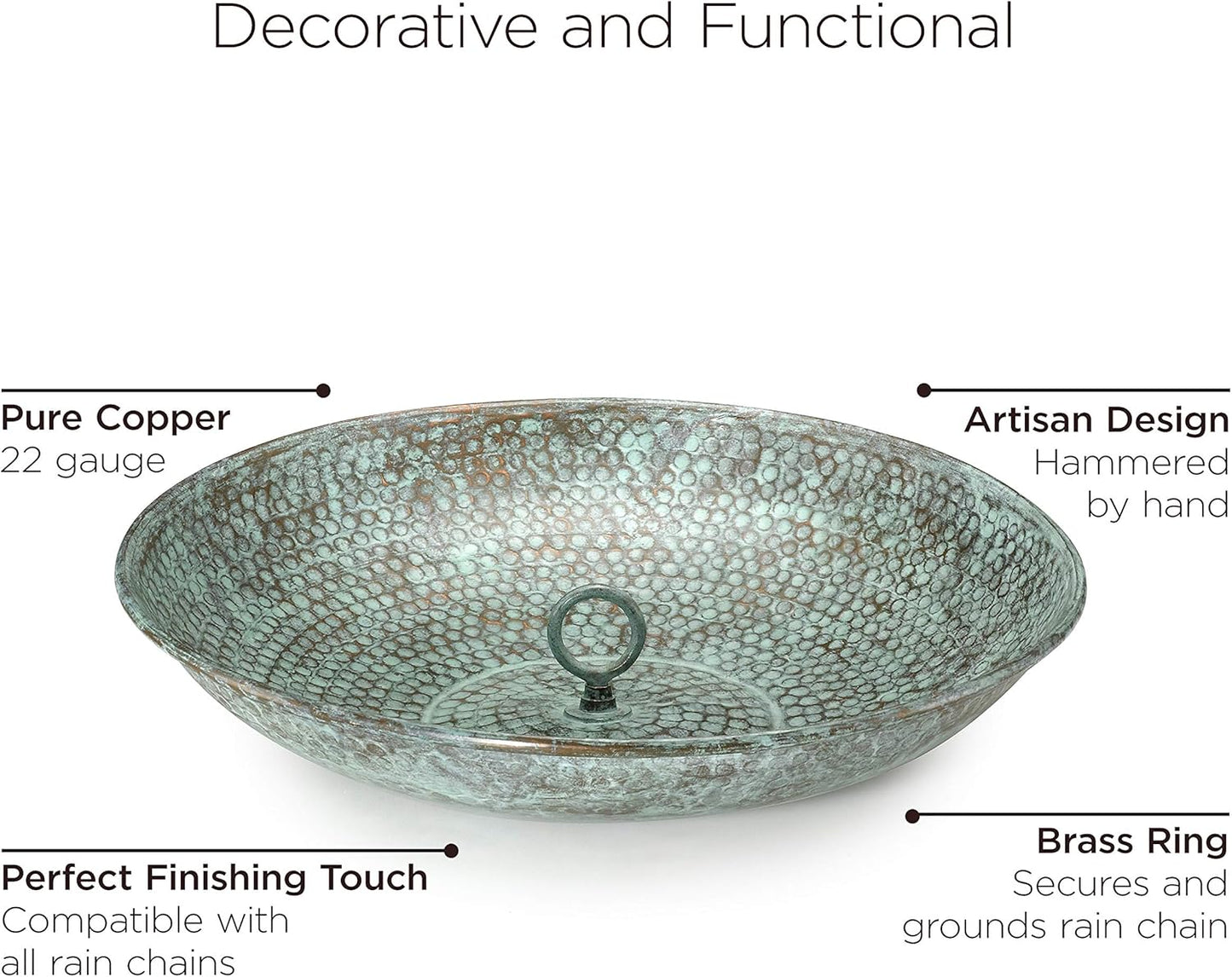 Good Directions 479V1 Rain Chain Basin Large 16-1/2 Inch Diameter, 4 Inches High, 100% Blue Verde Pure Copper