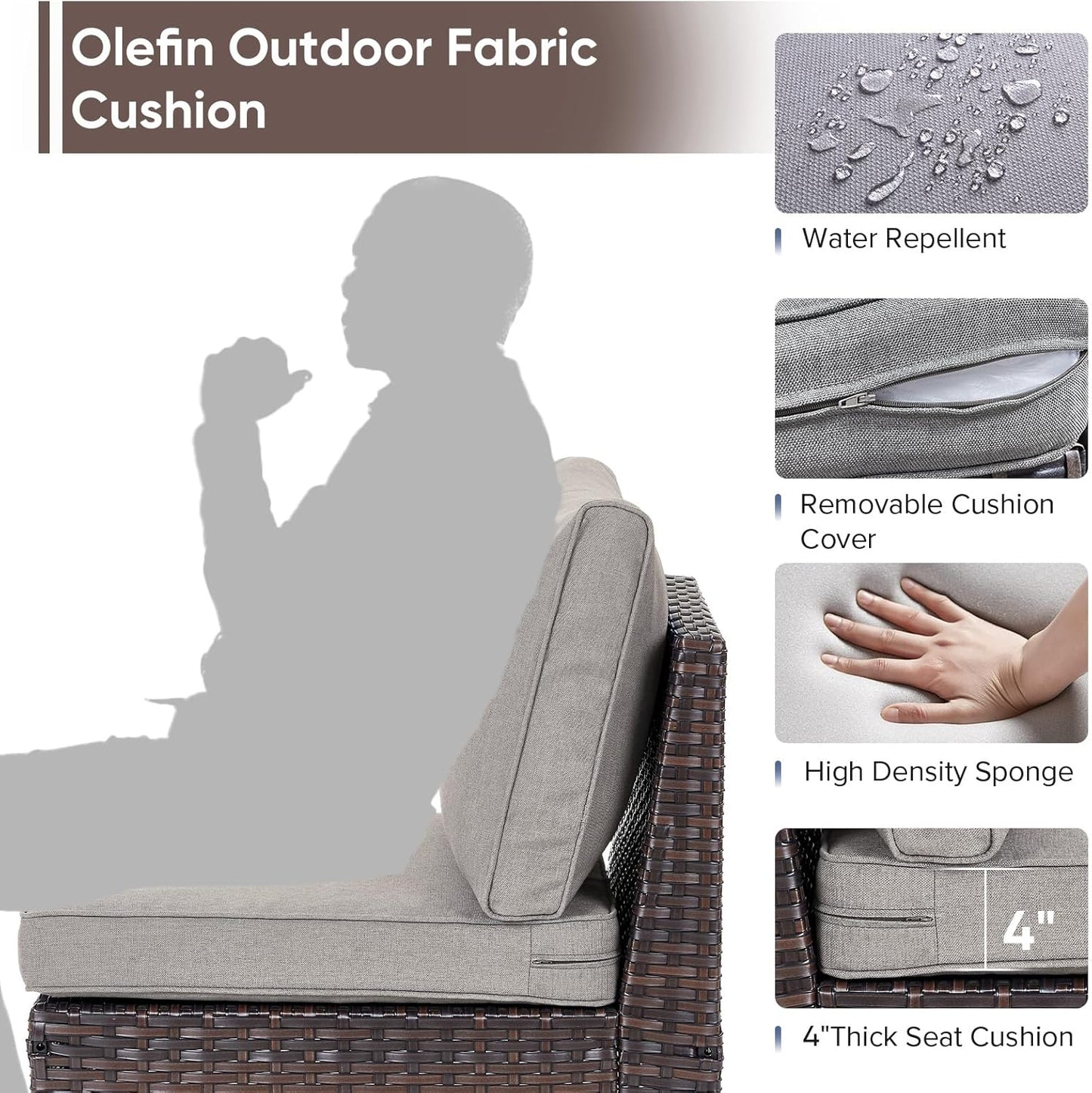 HUMMUH 10 Pieces Patio Furniture Set with Fire Pit,Outdoor Modular Sectional Couch Loveseat Chairs with Table,All Weather PE Wicker Patio Conversation Sets for Deck Porch Backyard