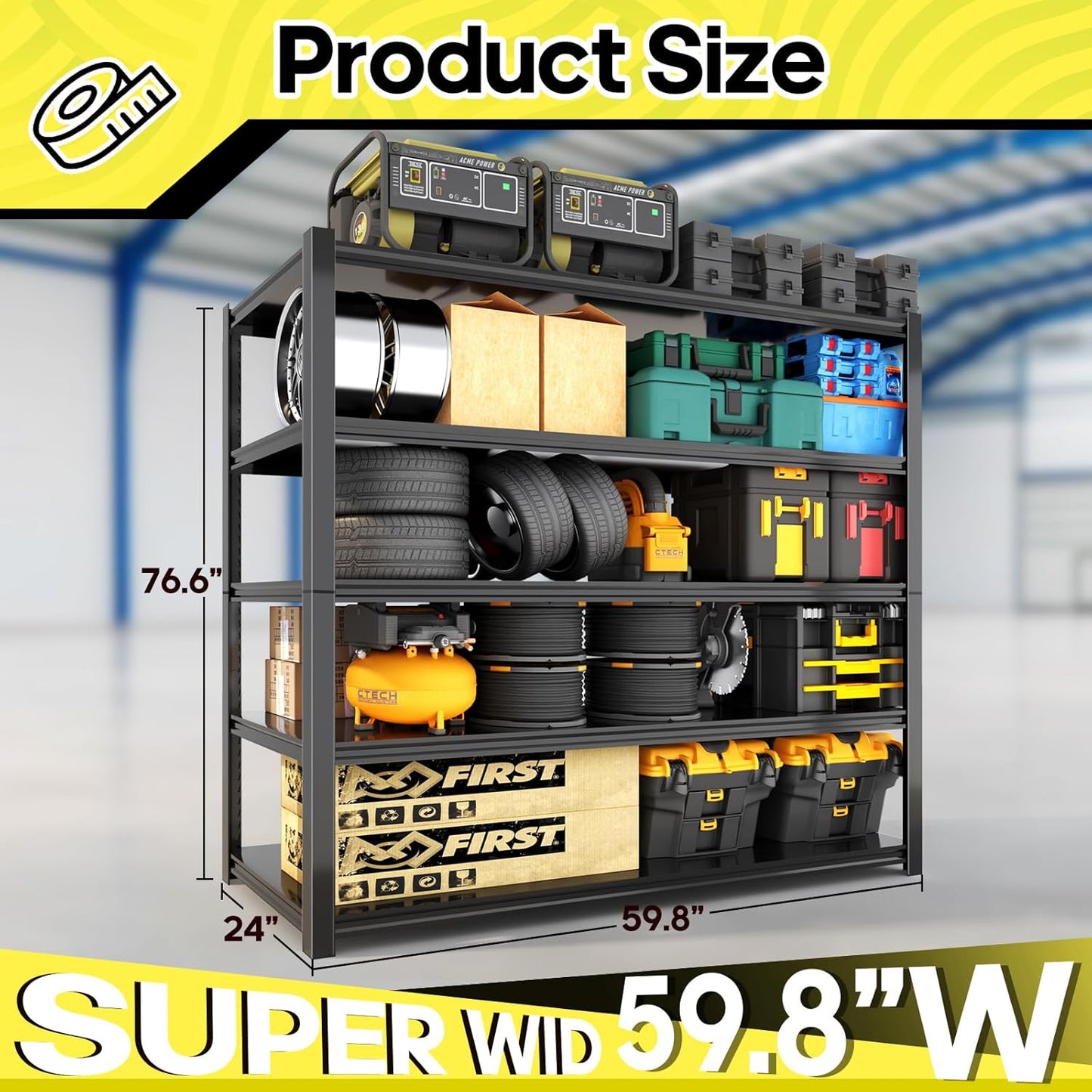 5 Tier Adjustable Metal Shelving Storage Rack,Storage Shelves,59.8" Wx24 Dx76.6 H Garage Shelving Heavy Duty,Industrial Shelving Unit for Basement,Warehouse,Garage Organization.2 Pack