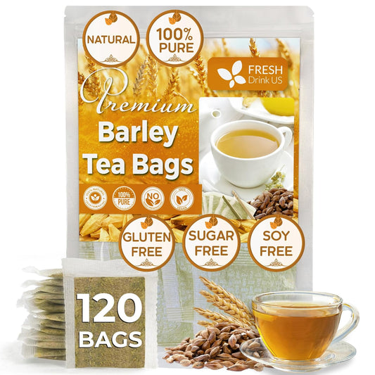FreshDrinkUS Premium 120 Barley Tea Bags, 100% Natural & Pure. Loose Barley Herbal Tea. Made with Natural Material Tea Bags. No Sugar, No Caffeine, No Gluten, Vegan