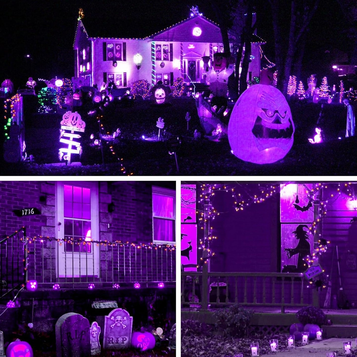 Solar Powered String Lights Outdoor, Purple Orange 2 Pack Total 200 LED 66FT Solar Powered Halloween Decorative Fairy Lights 8 Modes Black Wire for Halloween, Garden, Patio, Party, Yard, Christmas