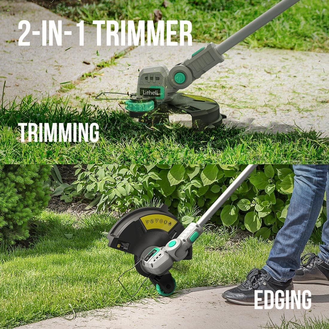 Litheli 12.1 Inch Cordless String Trimmer/Edger, 20V Weed Wacker Eater Battery Powered Grass Trimmer with Auto-Feed for Lawn Trimming/Edging, with 2.0Ah Battery and Charger Included