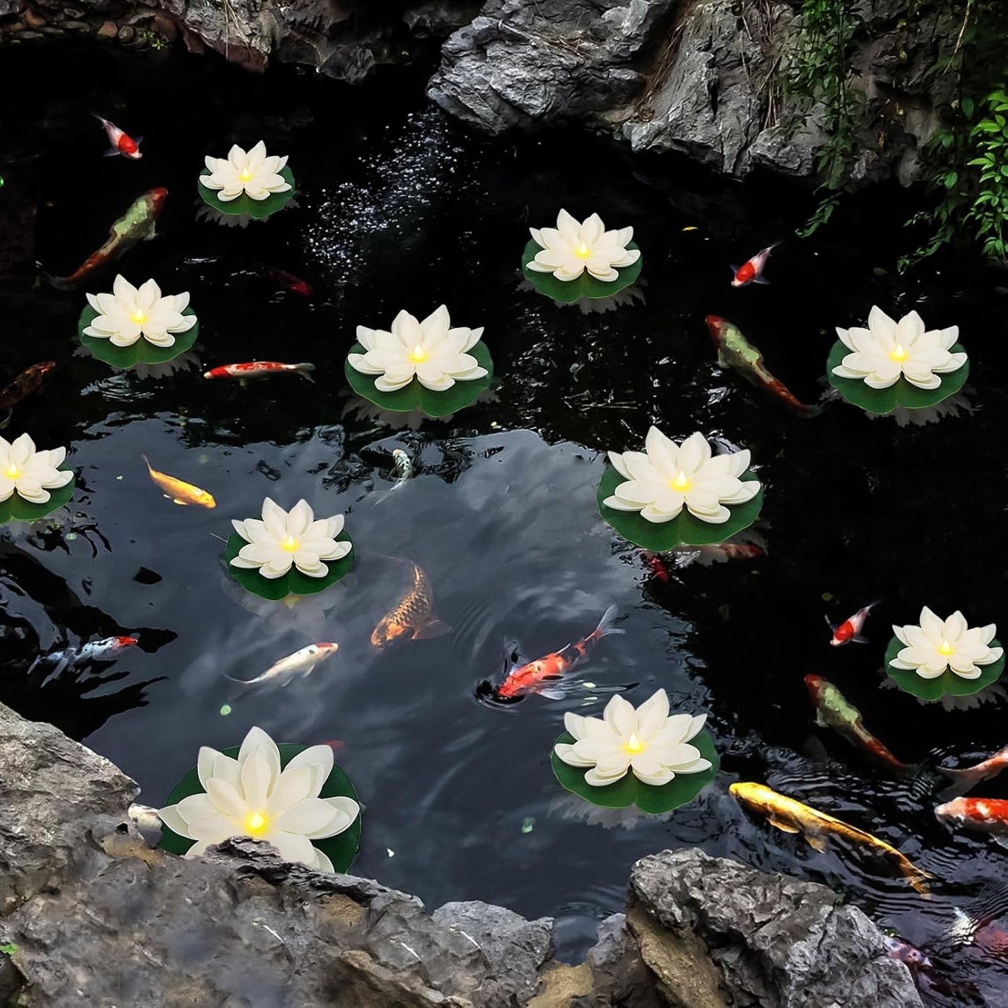 12 PCS Diwali Waterproof Floating Lotus Light - Floating Flower Light Battery Operated Water Activated Warm White Pool Flower Lamp Wedding,Anniversary,Garden Decoration(6Inch & 5Inch)