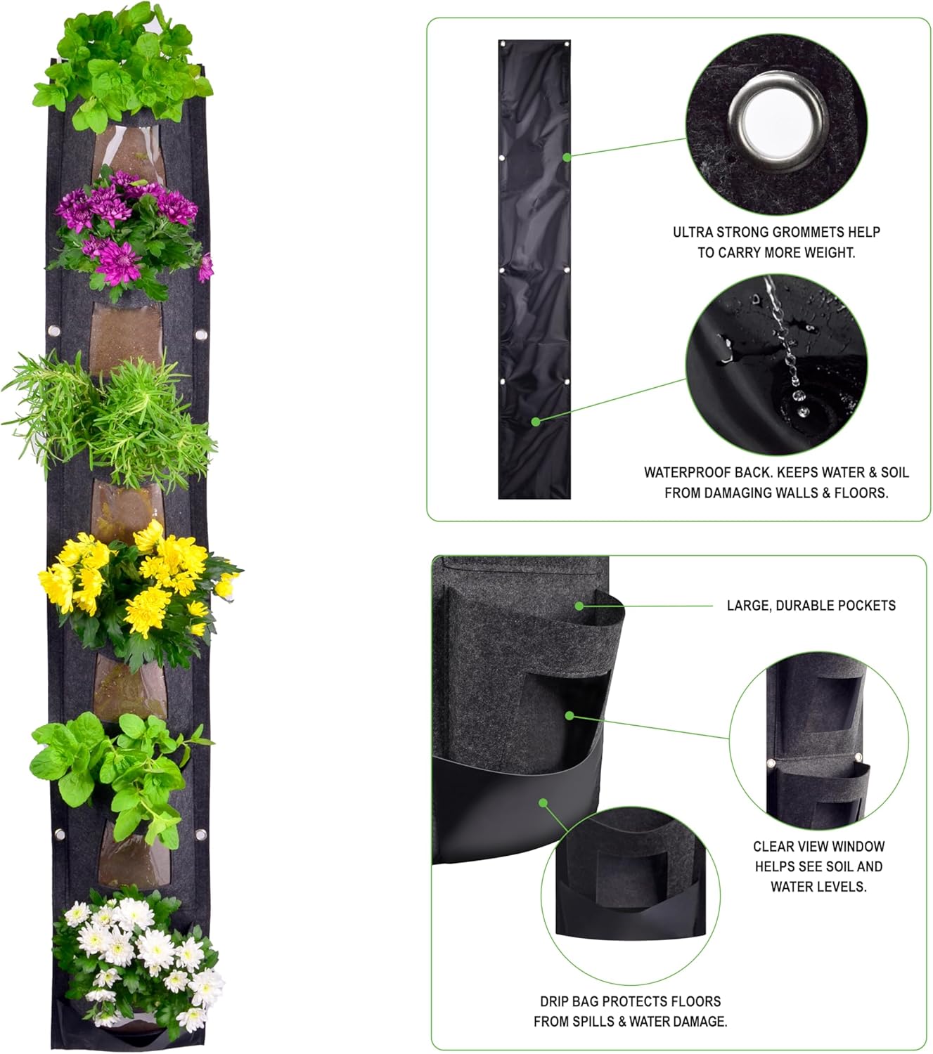 Hanging Planter Bags, Vertical Garden Planting Wall Gardening Grow Bag, 6 Pockets Large Wall Planter - Indoor Outdoor Plants Flowers Herbs, Waterproof Reusable