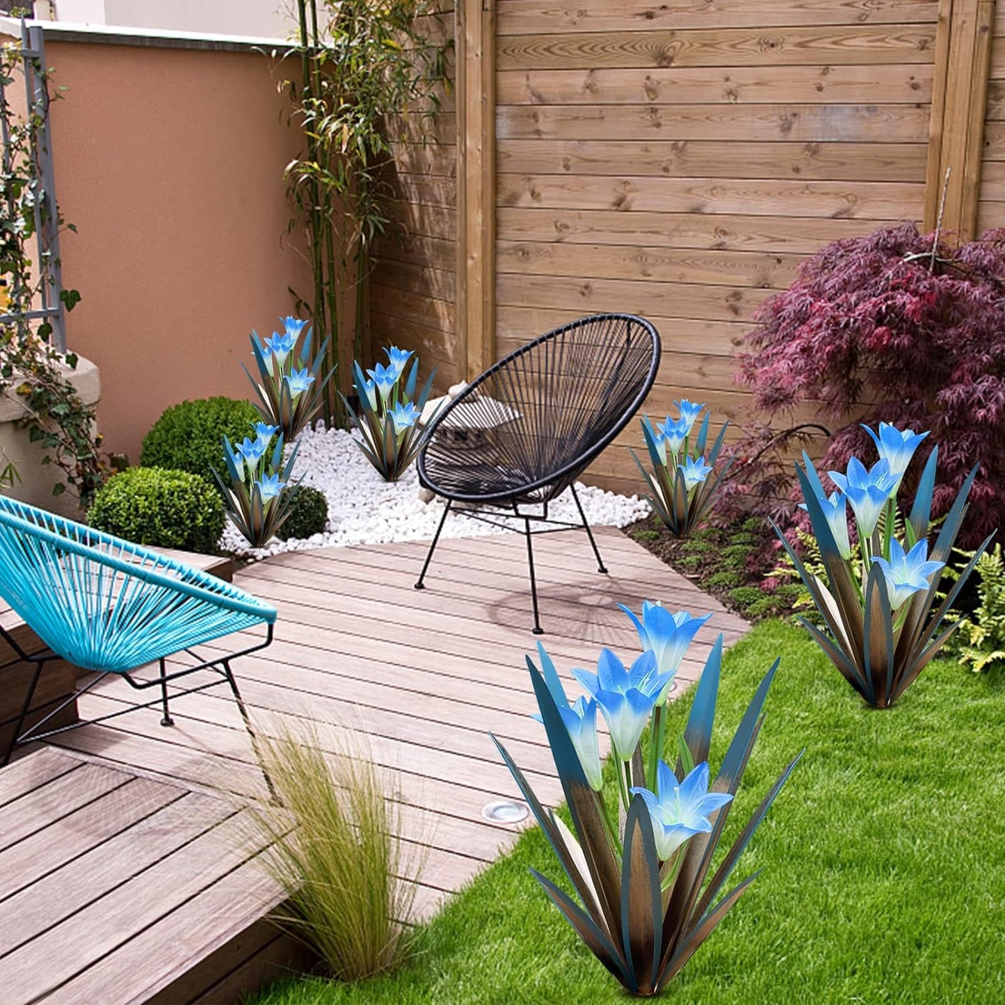 Homight Metal Agave Plant Outdoor Decoration Outdoor Garden Decoration Lily Mexican Yard Art Plant Garden Agave Lily Decorative Garden Gift… (2 Big Blue Lilies)