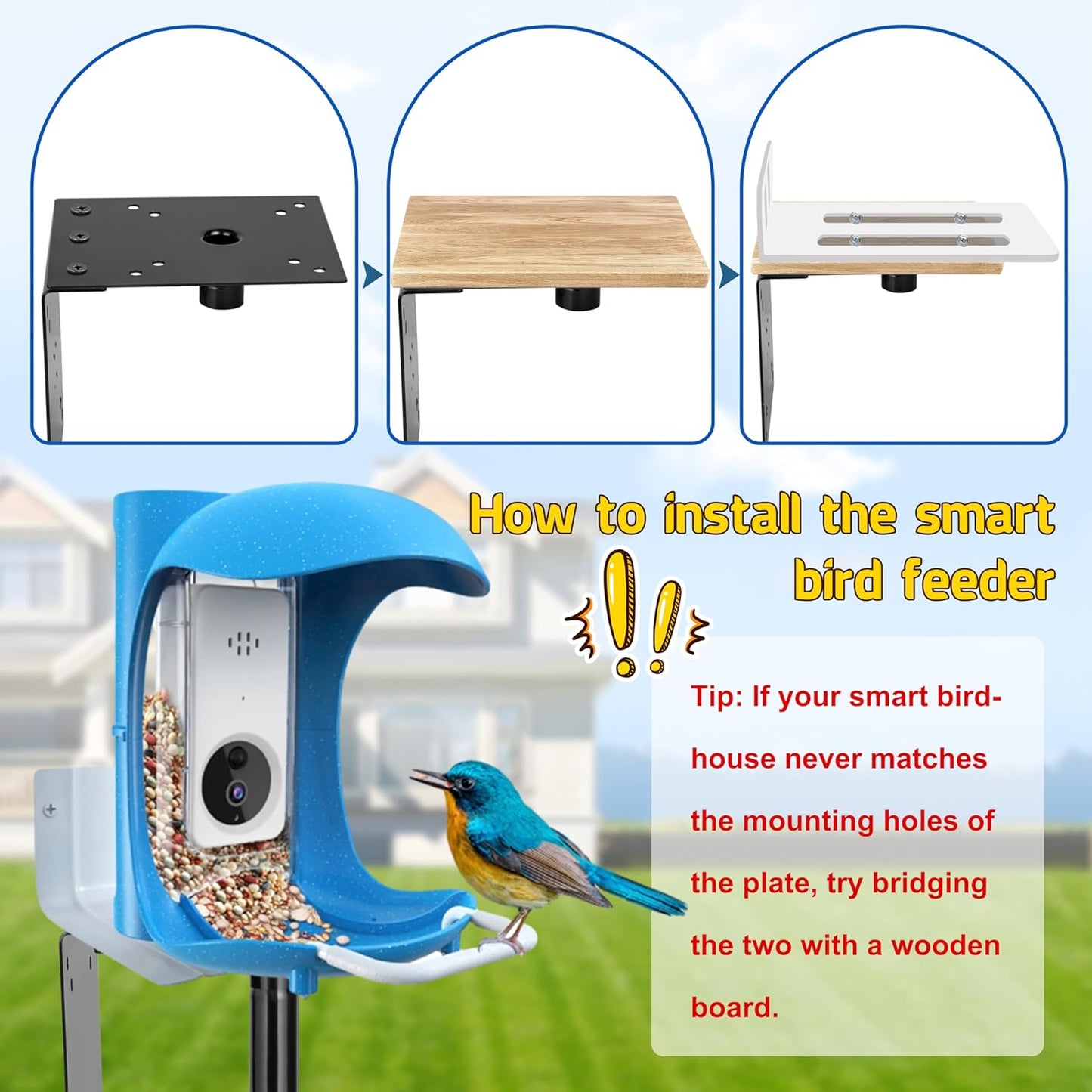 Ottsuls Bird Feeder Pole, 76 Inch Heavy Duty Bird House Pole Kit for Outdoors, with Wooden Board, 5-Prong Base Feeding Station for Wild Birds Watching, Adjustable Feeder Stand (House Not Included)