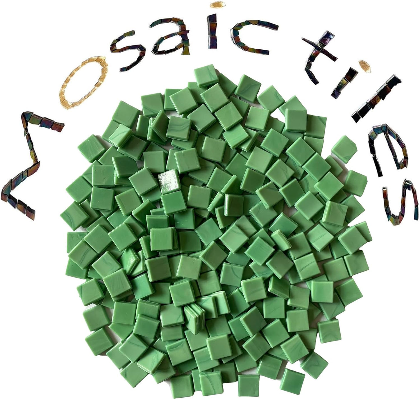 SMEIINIK 1.1lb/500g Square Mosaic Tiles for Crafts Bulk,Glass Tiles for Art Mosaic Projects, Iridescent Stained Glass Pieces for Mosaic Works (AJ23-34)