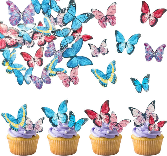 Ephlyn 40Pcs Edible Butterfly Cupcake Toppers 3D Butterfly Cake Picks Mixed Color Cake Decorations for Baby Shower Wedding Kids Birthday Party Supplies Dark Multicolor