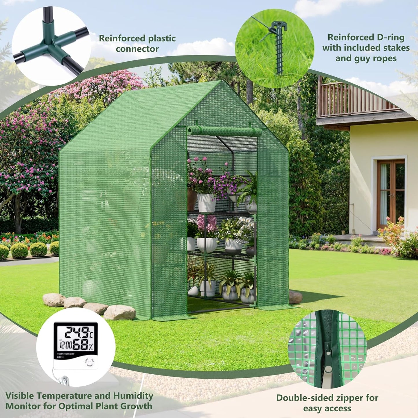 Greenhouse for Outdoors, Small Greenhouse, Walk-in Greenhouses with 3 Tiers 8 Shelves, PE Cover, Heavy Duty Plant Greenhouses for Garden and Backyard