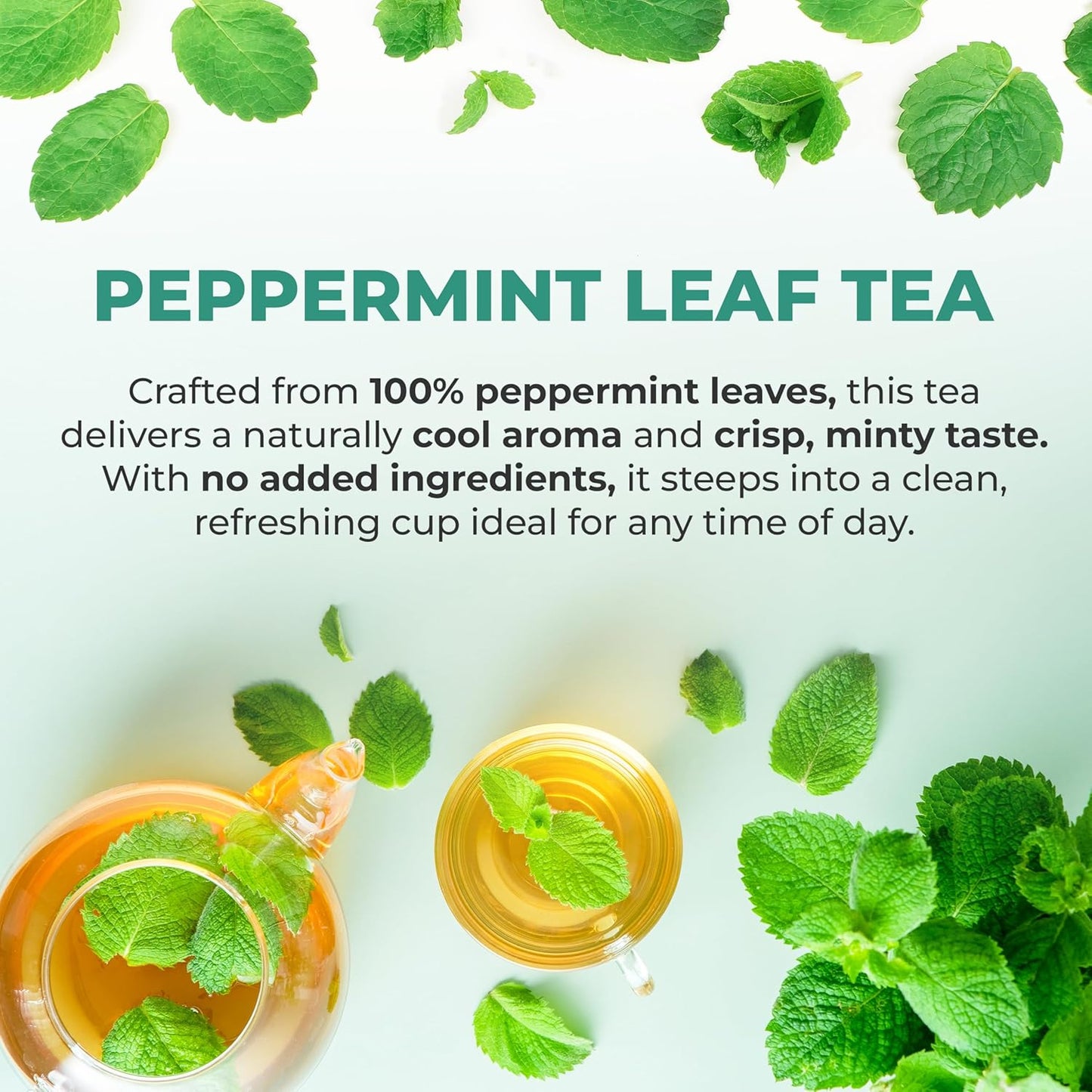 LeafLea 80 Premium Peppermint Tea Bags, 100% Natural Peppermint Leaf Tea, Te de Menta for Soothing Throat & Refreshing Breath, Light and Smooth Flavor, Caffeine-Free, Sugar-Free, Individually Wrapped