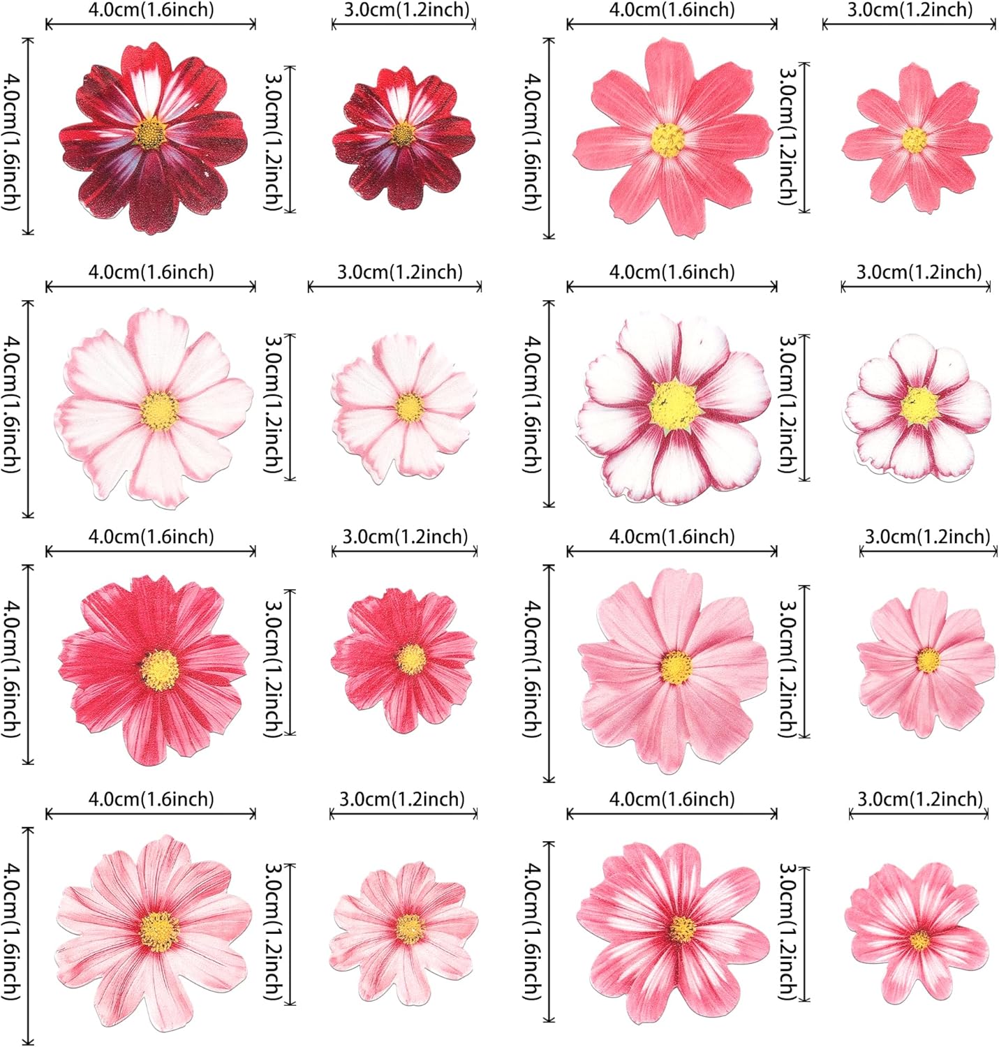 65 PCS Edible Gosang Flowers Cupcake Toppers Wafer Paper Flower Birthday Party Decorations Edible Hibiscus Wildflower Cupcake Picks for Baby Shower Wedding Birthday Party Cake Decorations Supplies